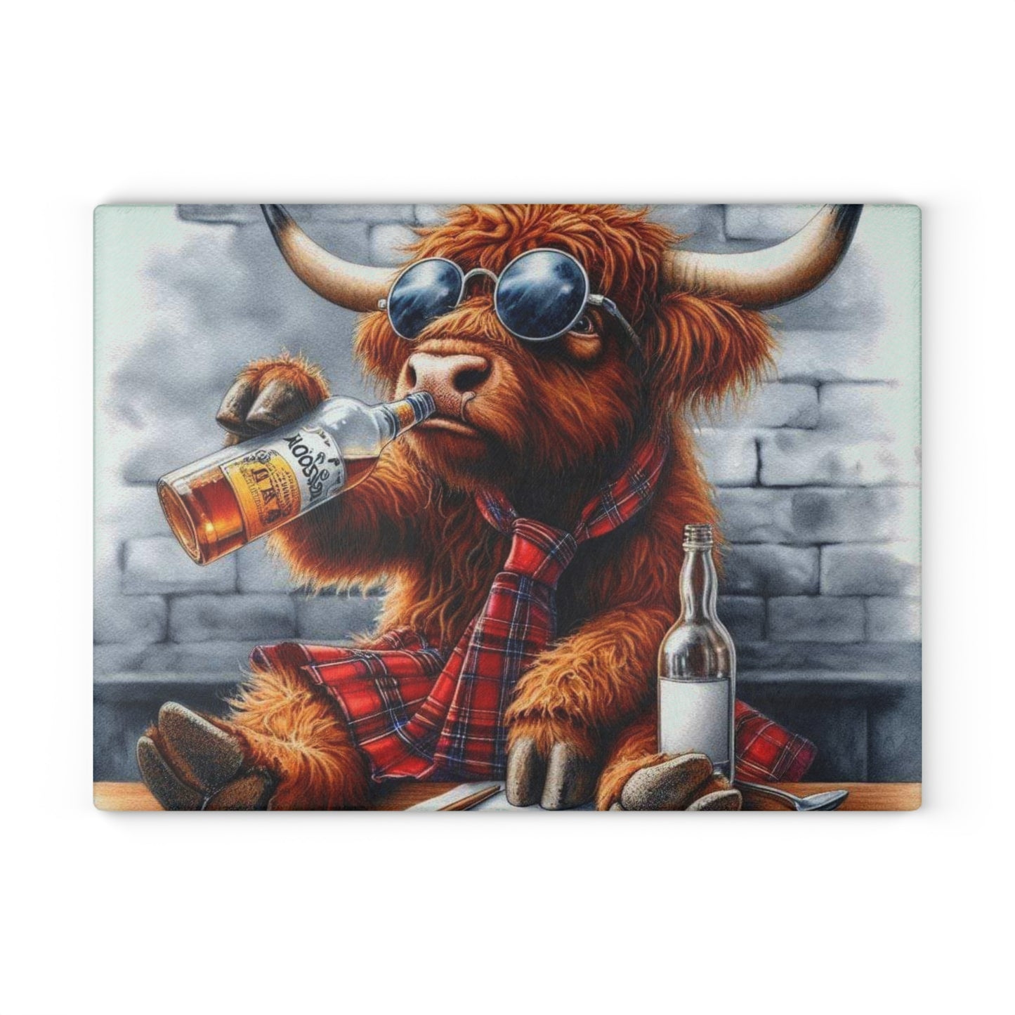 Tabla de cortar de vaca de las Tierras Altas, tabla de cortar de vidrio templado, tabla de charcutería, tabla de cortar, regalo de inauguración de la casa, tabla de cortar personalizada