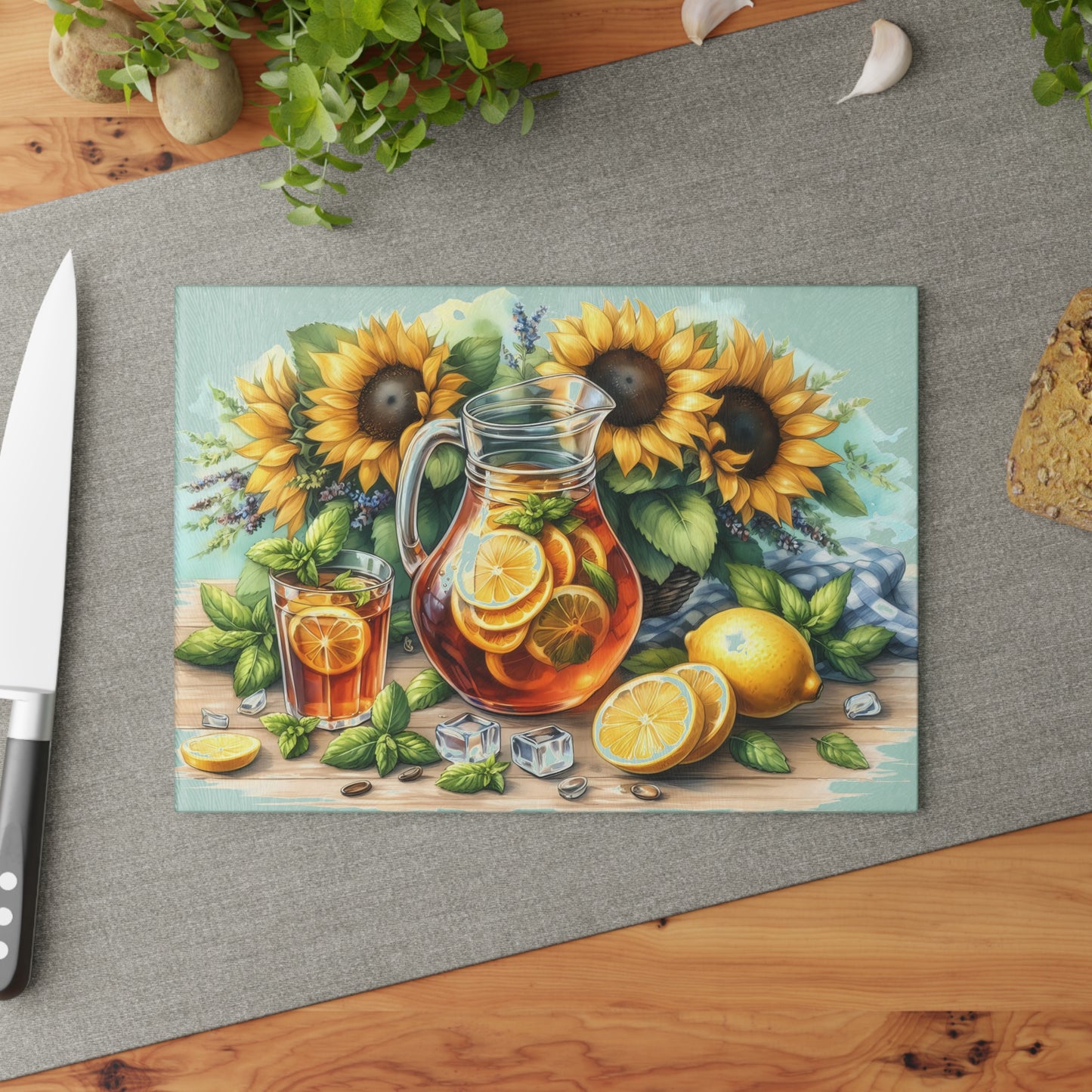🍋 Sunflower Citrus Tea Cutting Board – Fresh Summer Flavor for Your Kitchen