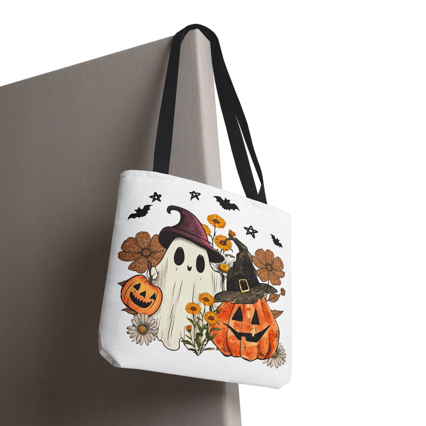 🎃 Ghost & Pumpkin Floral Tote Bag – Whimsical Halloween Charm 👻👜