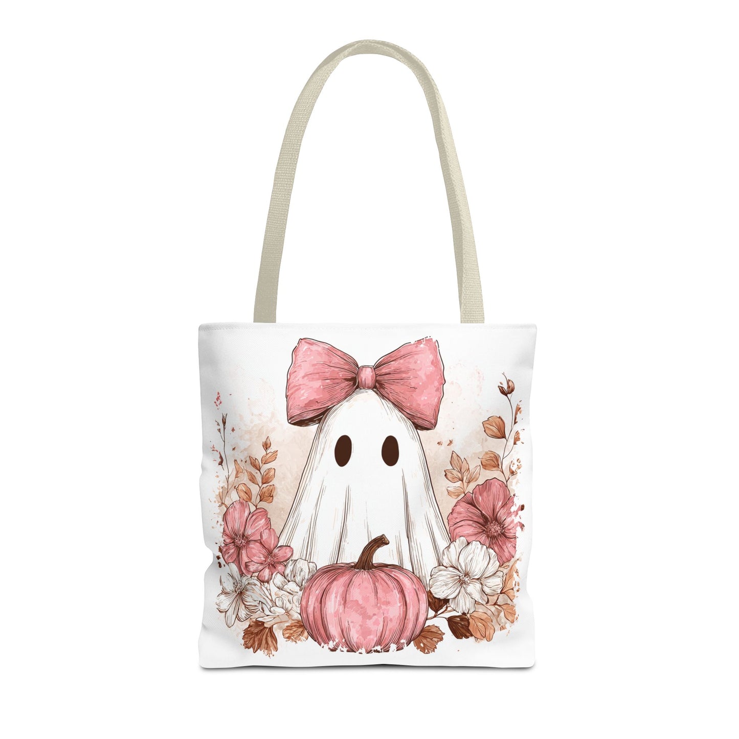 ๐ป Pink Bow Ghost Floral Halloween Tote Bag โ Spooky Cute with Fall Charm ๐๐