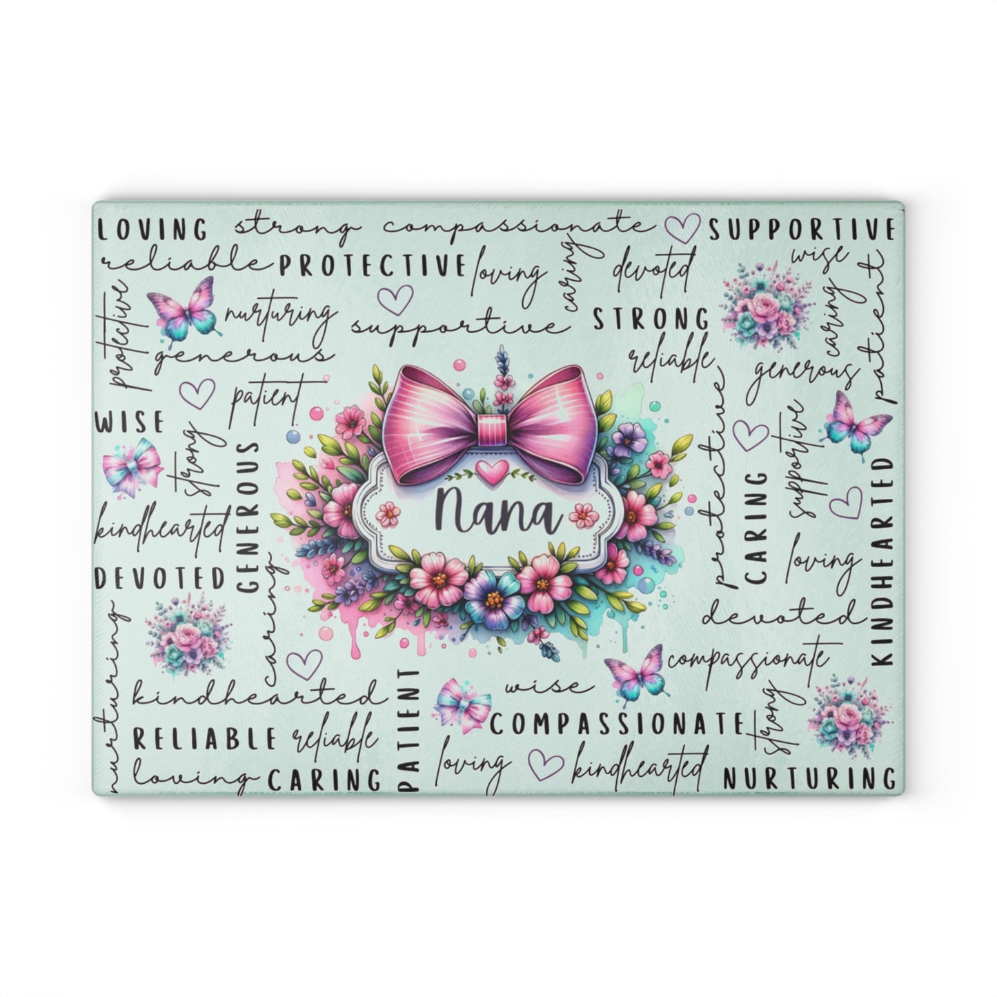 🎀🌸 Nana Bow Cutting Board – Inspirational Floral Beauty for Your Kitchen 🦋💖