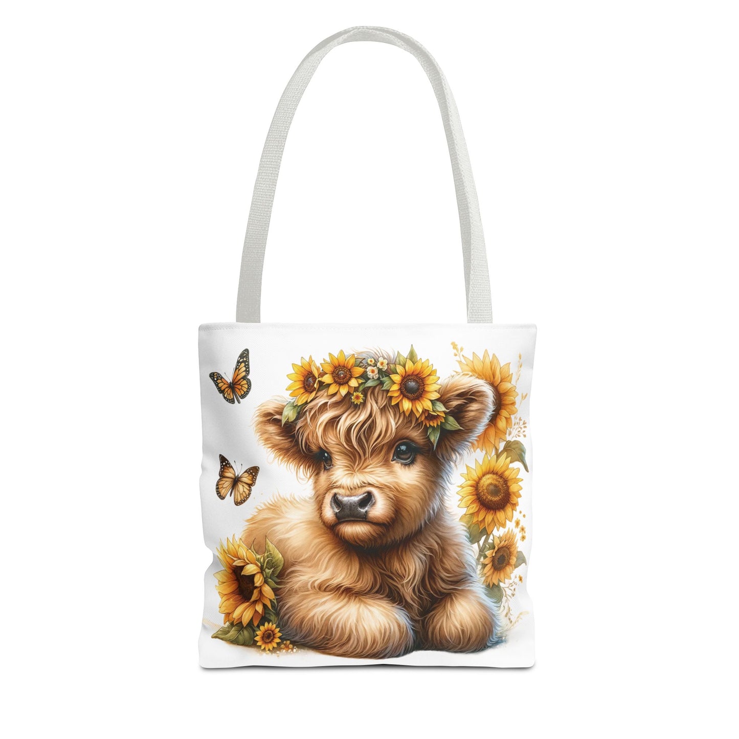 🌻 Sunflower Crown Highland Calf Tote Bag – Country Charm & Butterfly Bliss 🐮👜