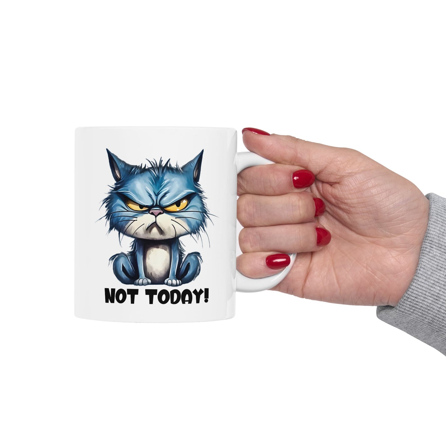 😾 Hoy no – Taza de gato azul gruñón para mañanas de buen humor