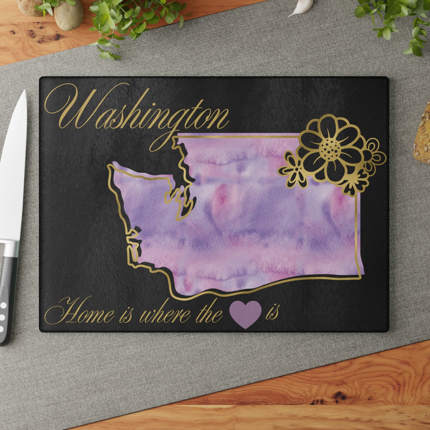 🌸 Washington Floral State Cutting Board – Lavender Mist & Golden Bloom Elegance 🌿