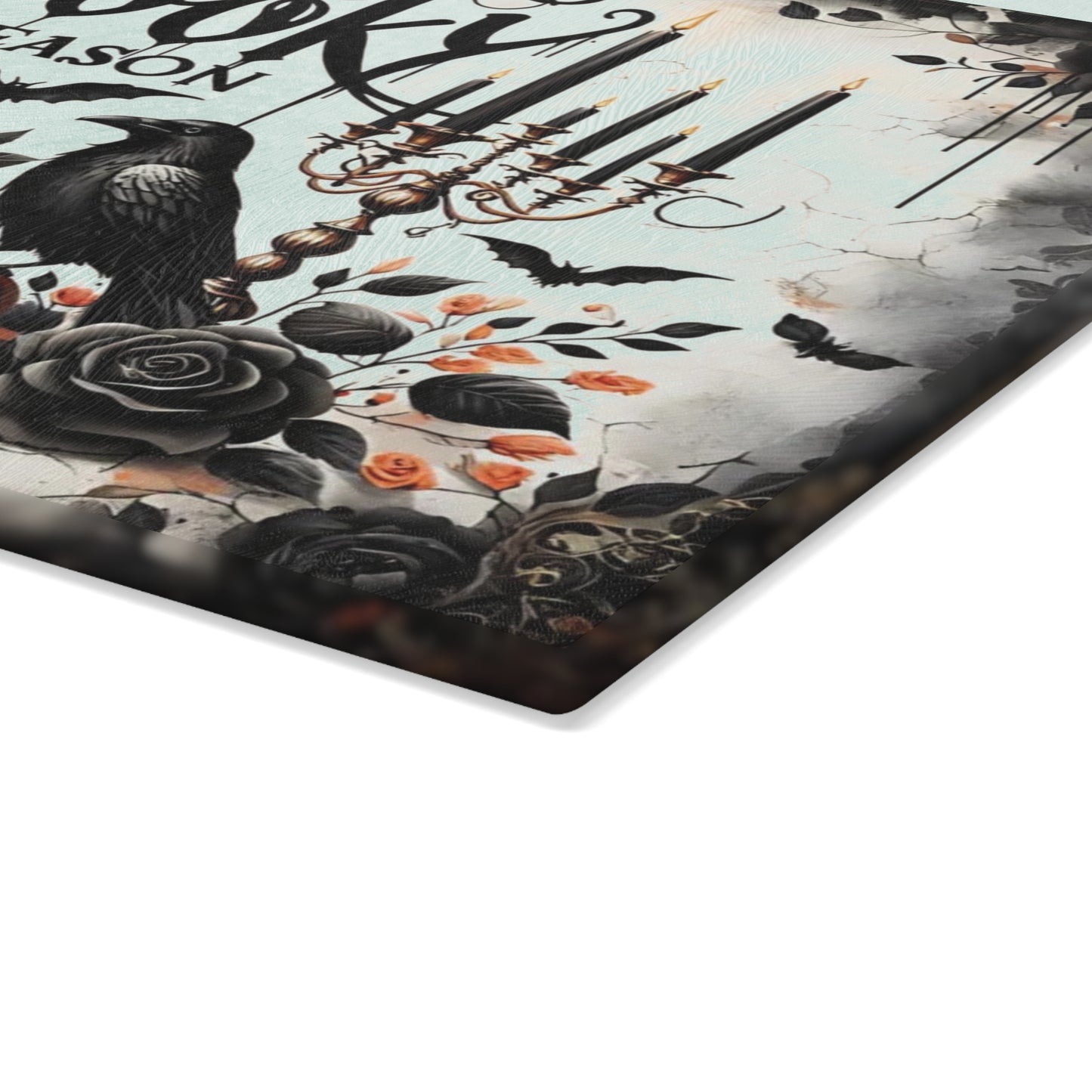 🎃 Spooky Season Halloween Pumpkins & Raven Cutting Board – Gothic Autumn Kitchen Décor