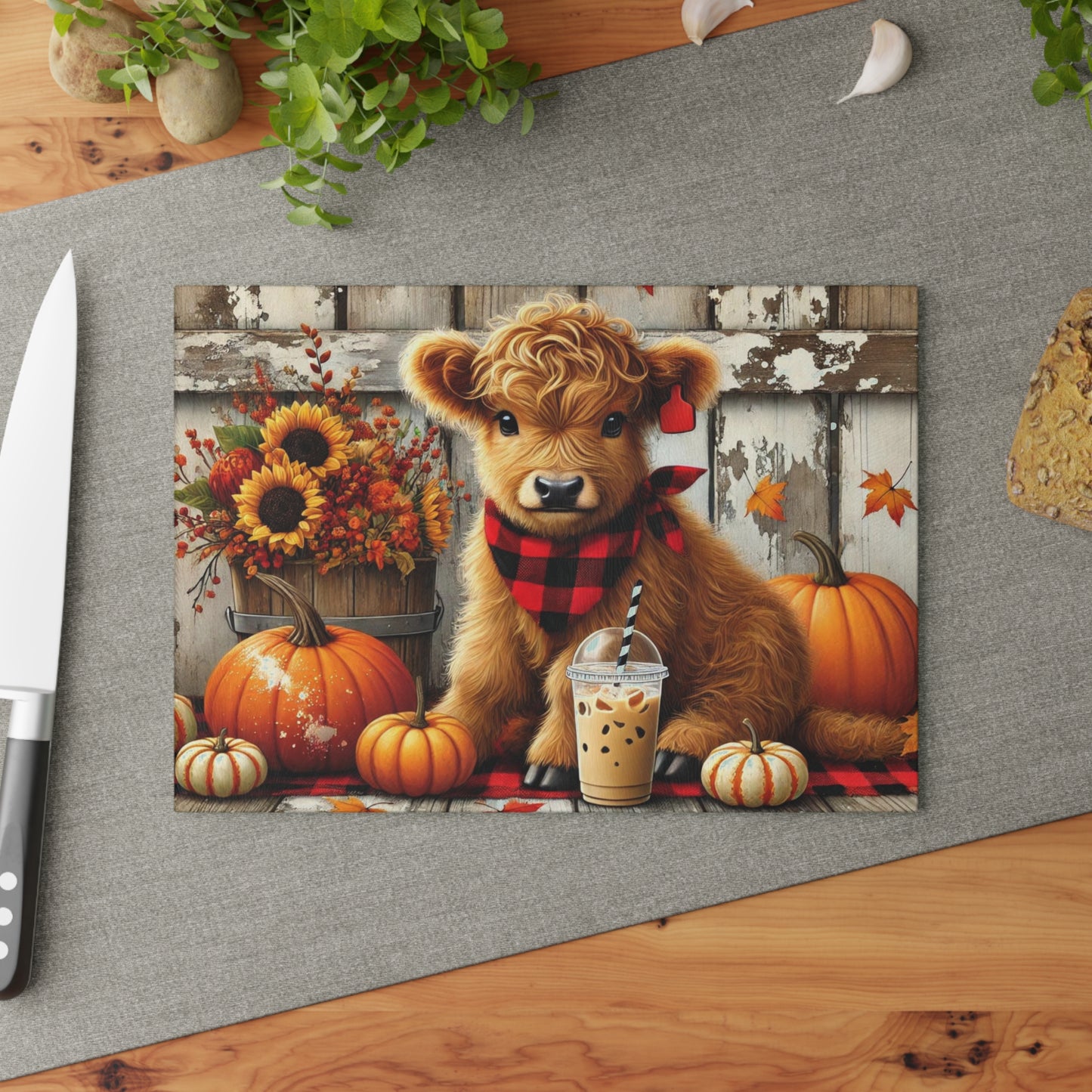 🐮 Pumpkin Patch Calf Cutting Board – Cozy Autumn Charm for Your Kitchen