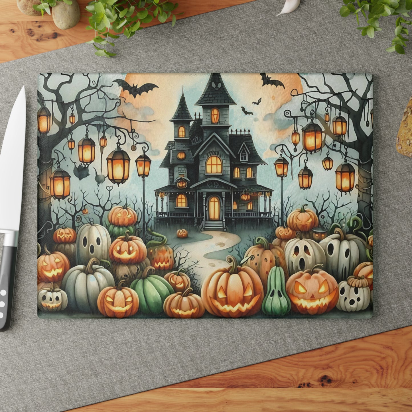 🎃👻 Haunted Halloween Mansion Cutting Board – Spooky Elegance for Your Kitchen 👻🎃