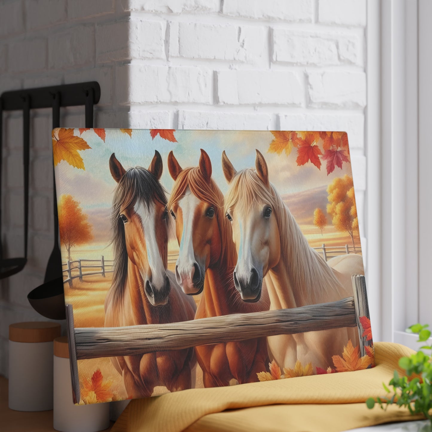 🐴 Autumn Pasture Horses Cutting Board – Rustic Elegance for Your Kitchen 🍂
