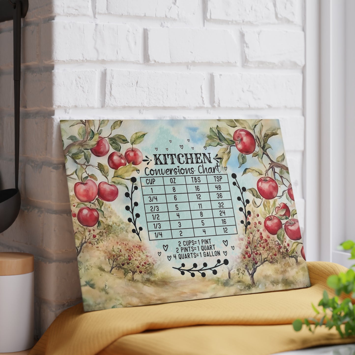 🍎📏 Apple Orchard Kitchen Conversions Cutting Board – Rustic Farmhouse Charm with Helpful Measurements 🌿🥧