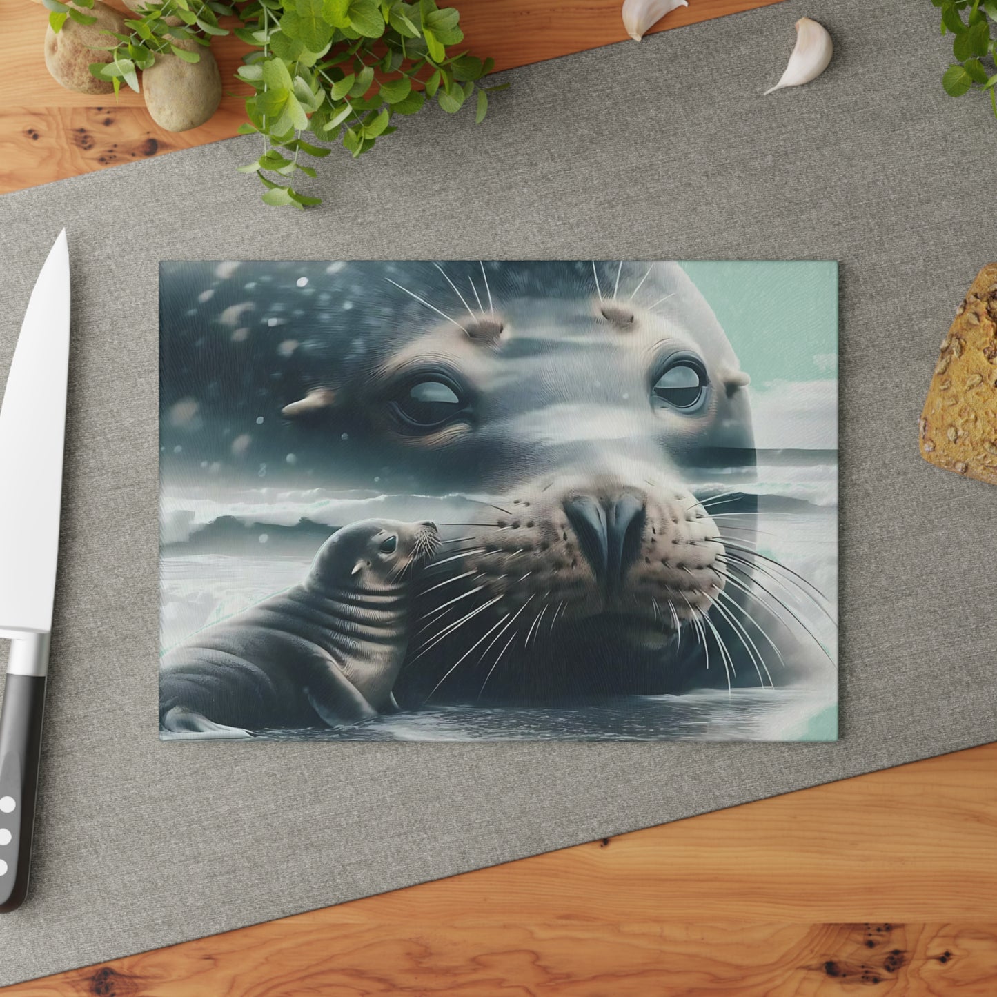 ๐ฆญโ๏ธ Seal & Pup Motherhood Cutting Board โ Ocean Love & Winter Serenity ๐๐