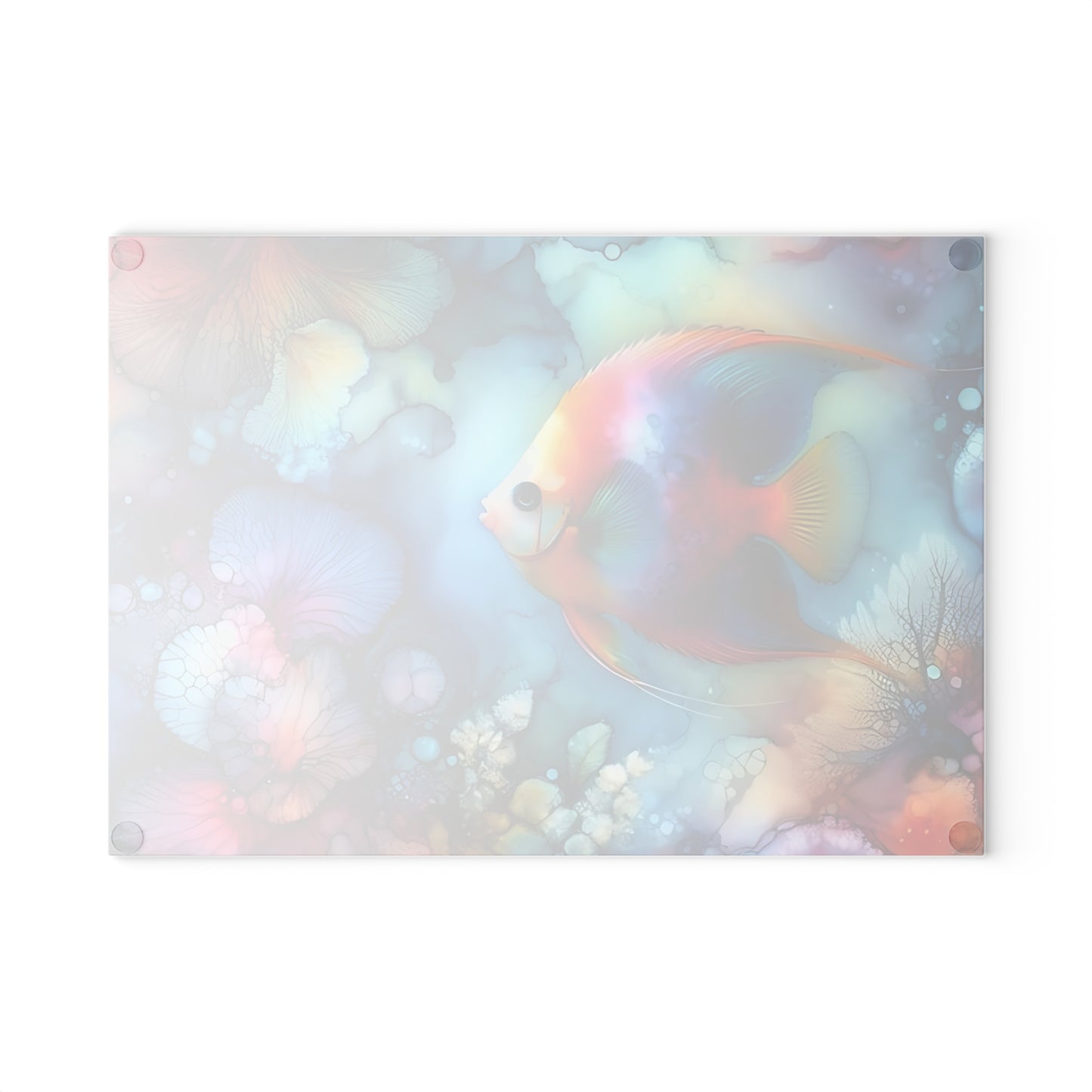 Tabla de cortar de vidrio con diseño de peces tropicales: arte oceánico con acuarela vibrante para exhibir en la cocina