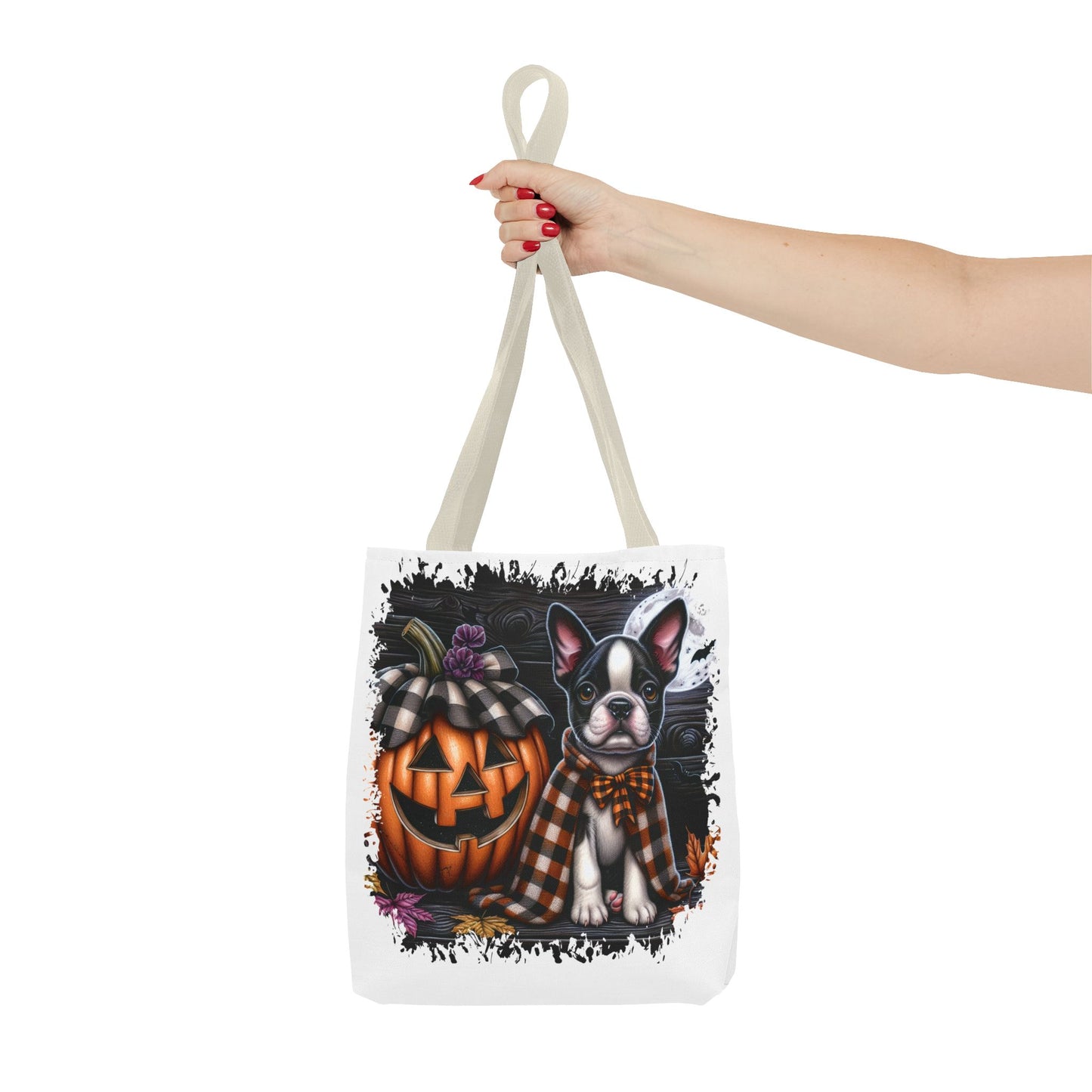 🎃 Boston Terrier Halloween Tote Bag – Spooky Cute with Plaid Style 🐾🖤👜