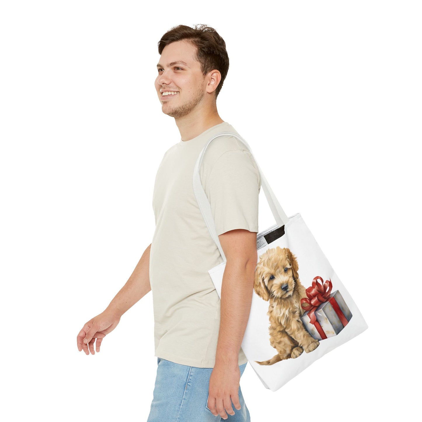 🎁 Goldendoodle Puppy Tote Bag – Sweet & Snuggly Holiday Charm for Dog Lovers 🐶