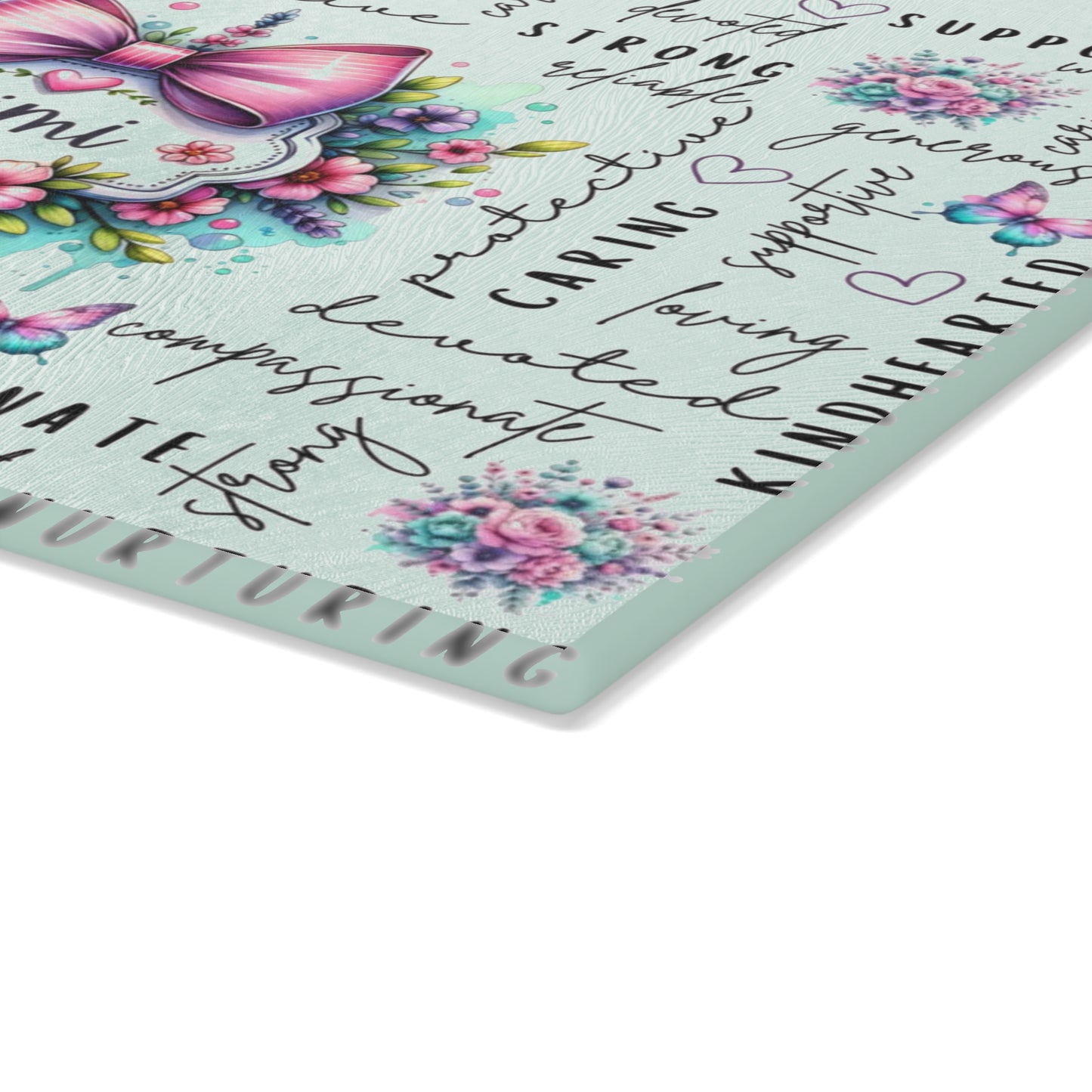 🎀🌸 Mimi Pink Bow Floral Cutting Board – Elegant Kitchen Gift for a Cherished Grandmother 🦋✨