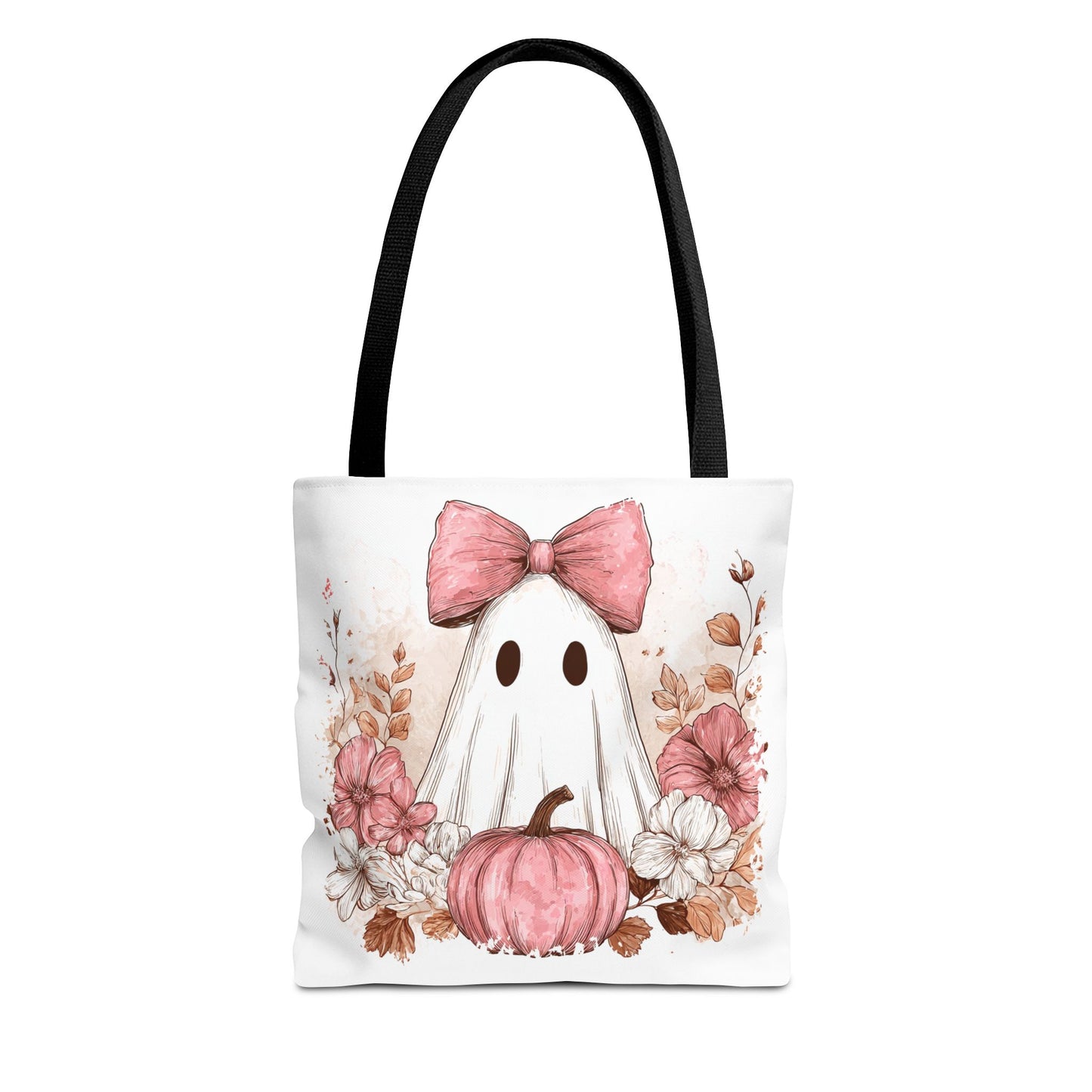 ๐ป Pink Bow Ghost Floral Halloween Tote Bag โ Spooky Cute with Fall Charm ๐๐