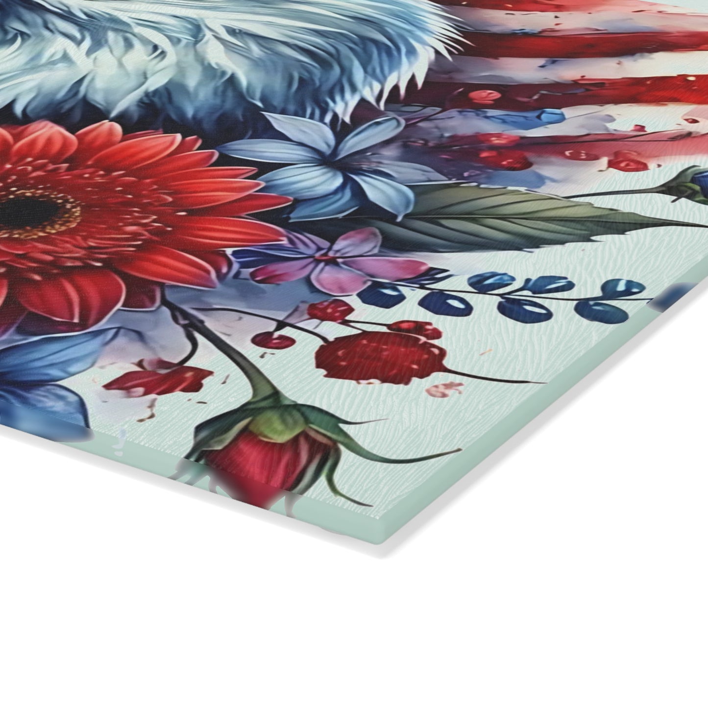 Tabla de cortar con diseño de águila calva y bandera estadounidense, regalo único, tabla de cortar de vidrio, tabla de charcutería, tabla de cortar personalizada, flores