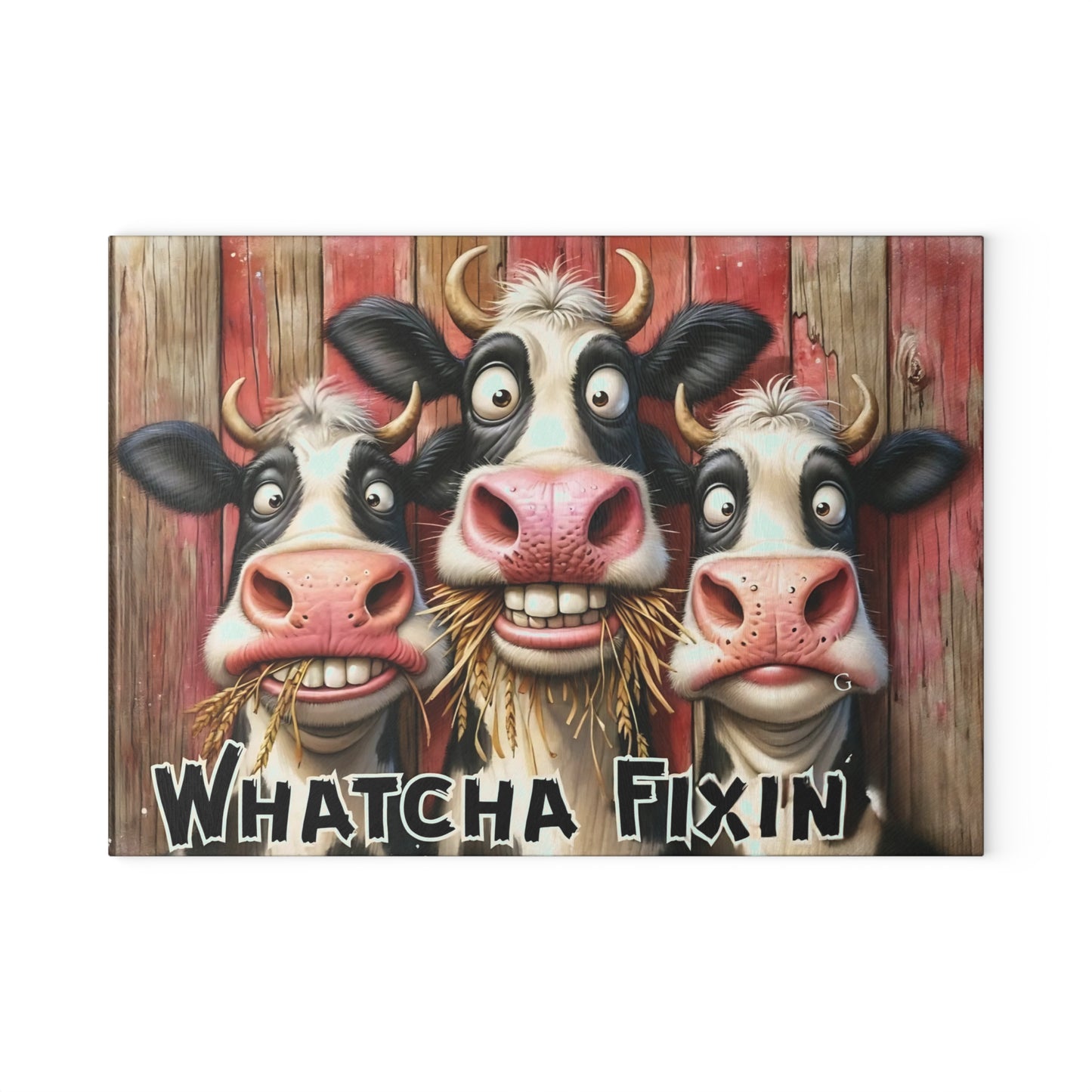 🐄 Whatcha Fixin’ Cow Trio Cutting Board – Funny Farmhouse Kitchen Décor with Rustic Charm