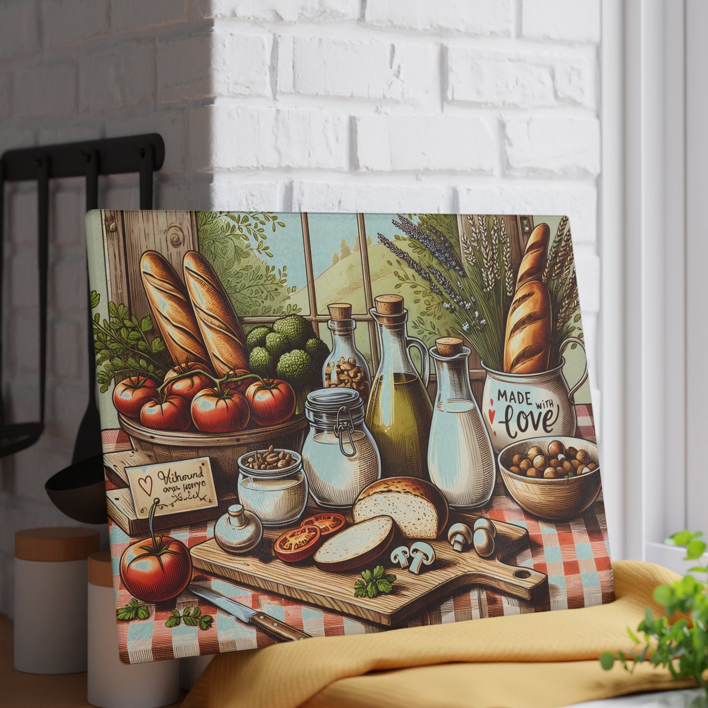 Tabla de cortar de cocina con ingredientes frescos de granja: un toque rústico para tu espacio culinario