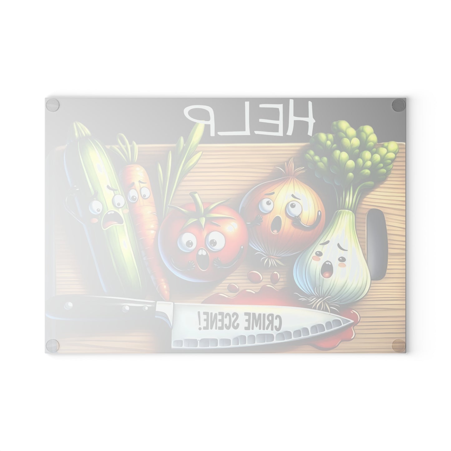 Tabla de cortar de vidrio para escena del crimen en la cocina: ¡Vegetales gritones y estilo asesino!