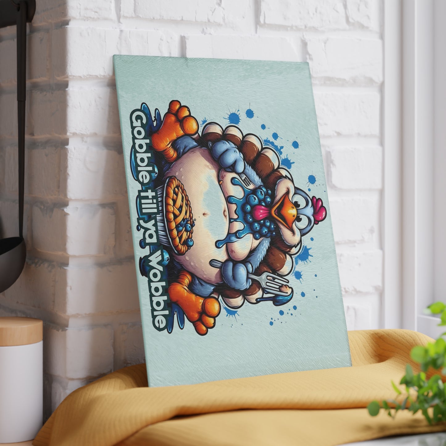 🦃🥧 Gobble Till Ya Wobble Cutting Board – Fun Thanksgiving Kitchen Décor with Playful Turkey & Pie 🎉🍽️
