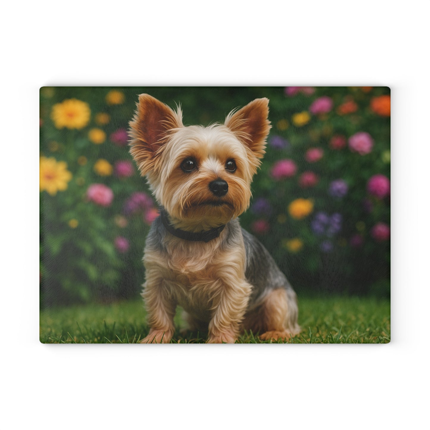 ๐๐ธ Yorkie in the Garden Cutting Board โ Blooming Charm for Your Kitchen ๐ผ