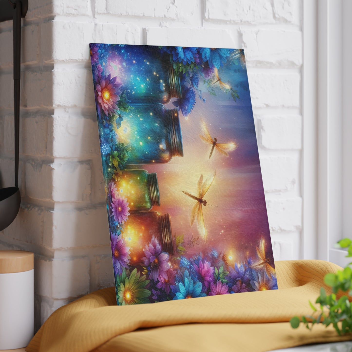 ✨🌸 Enchanted Dragonfly Glow Cutting Board – Magical Floral Garden Elegance 🌸✨