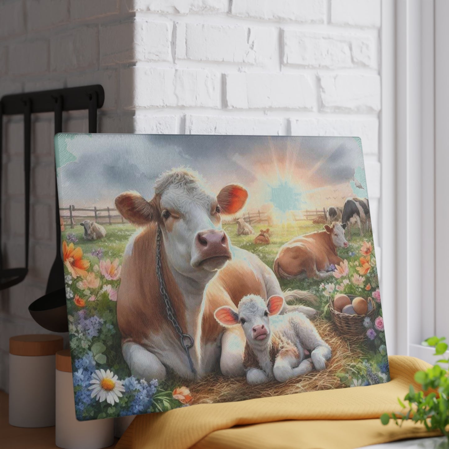 Tabla de cortar de vaca, diseño de casa de campo, cocina campestre, regalo para amantes de los animales, decoración de animales de granja, acentos rústicos para el hogar. Tabla de charcutería.
