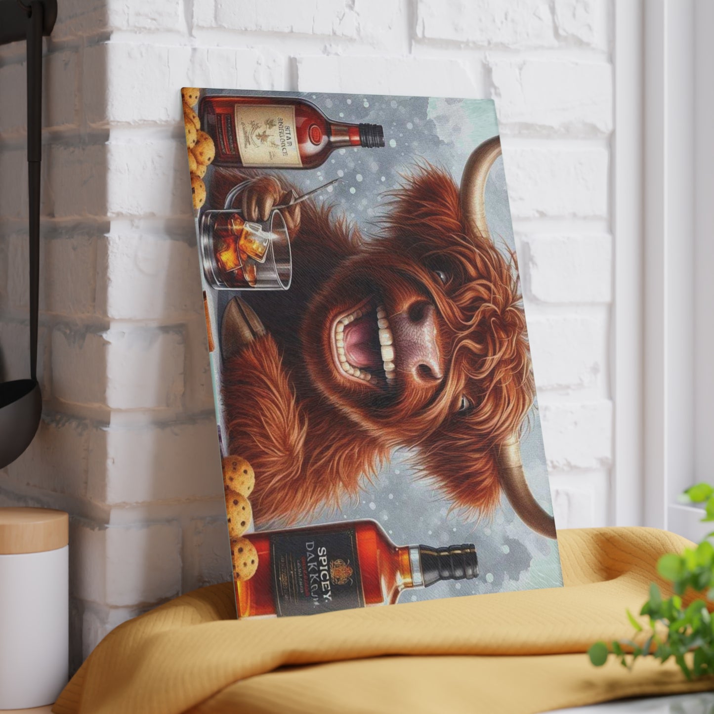 Tabla de cortar de vaca de las Tierras Altas, tabla de cortar de vidrio templado, tabla de charcutería, tabla de cortar, regalo de inauguración de la casa, tabla de cortar personalizada