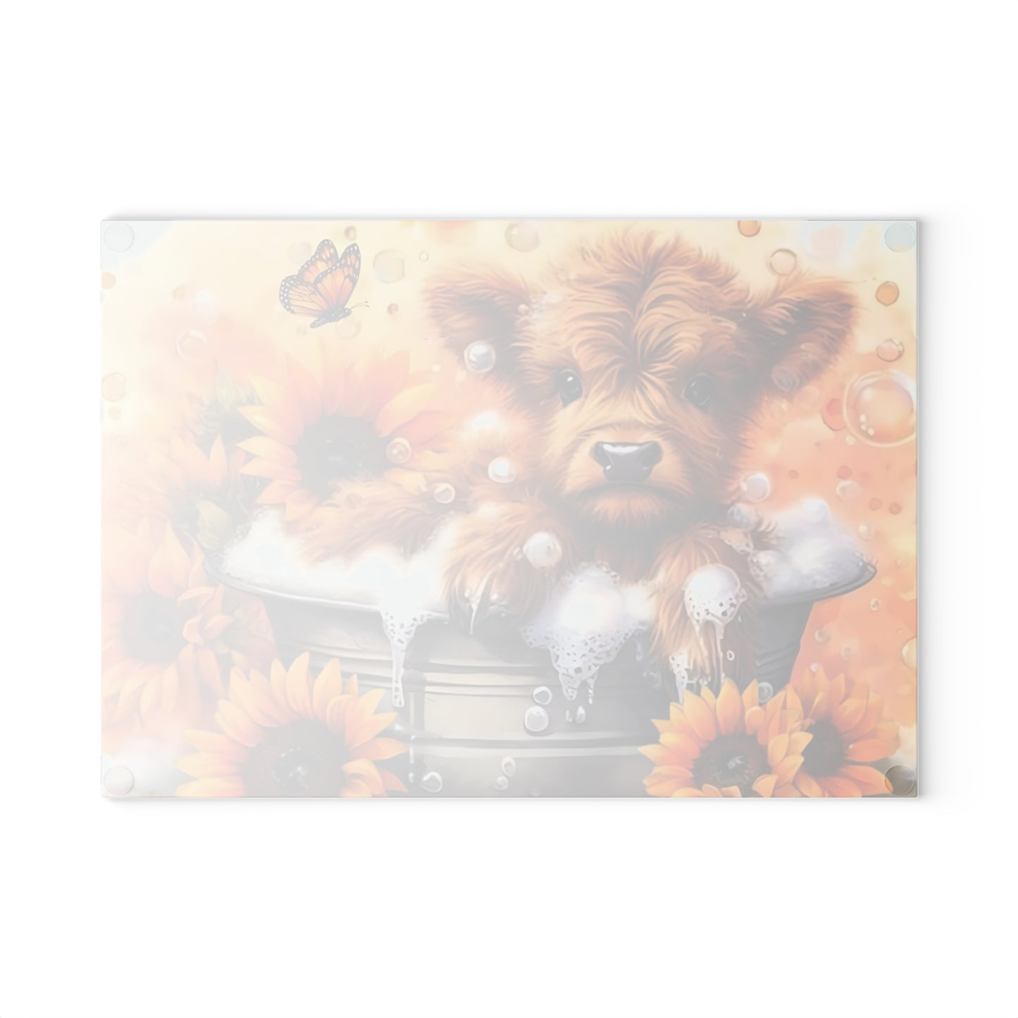 🐮🌻 Highland Calf Bubble Bath Cutting Board – Farmhouse Fun with a Sunny Twist