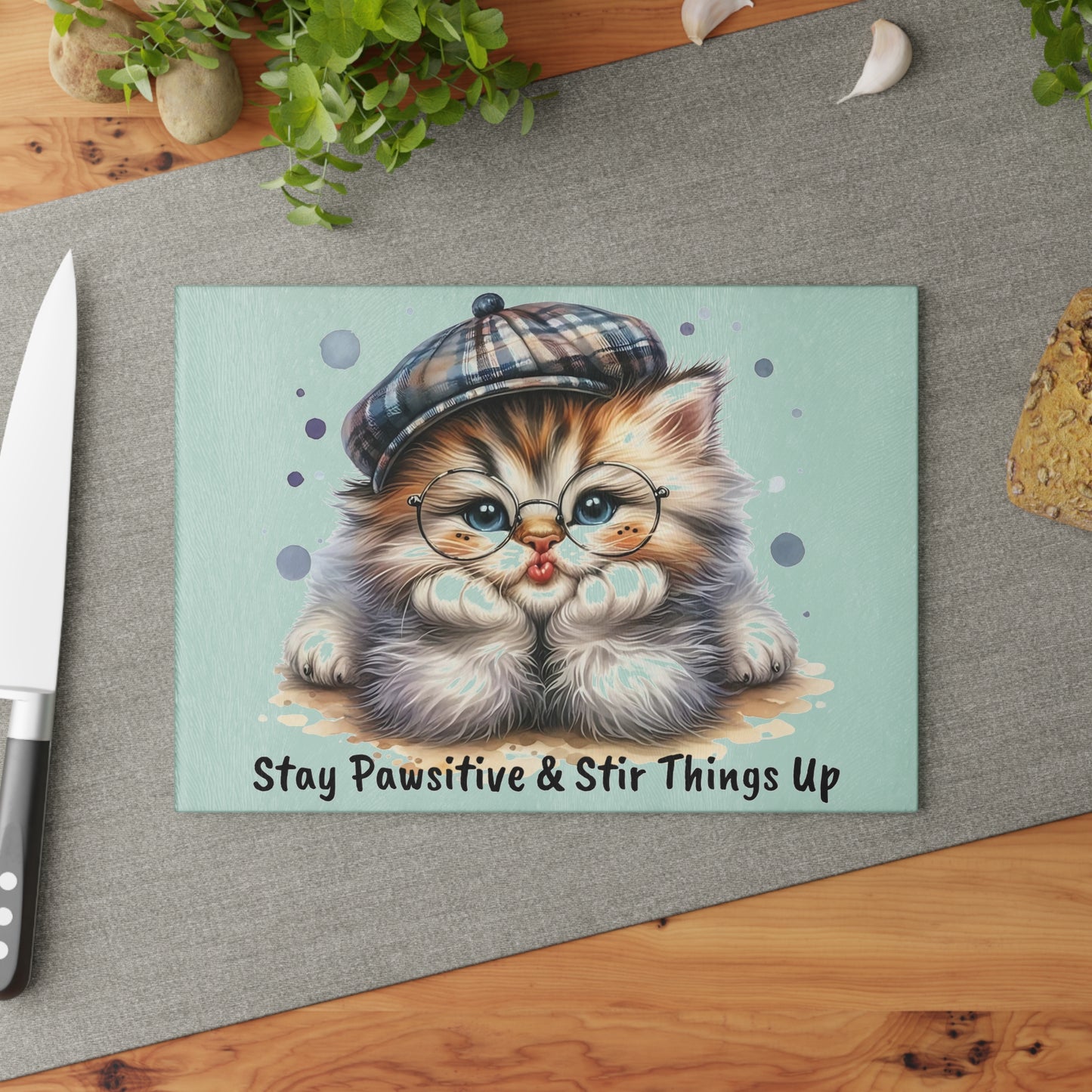 🐾😸 Stay Pawsitive Cat Cutting Board – Whiskered Wisdom & Cozy Kitchen Charm