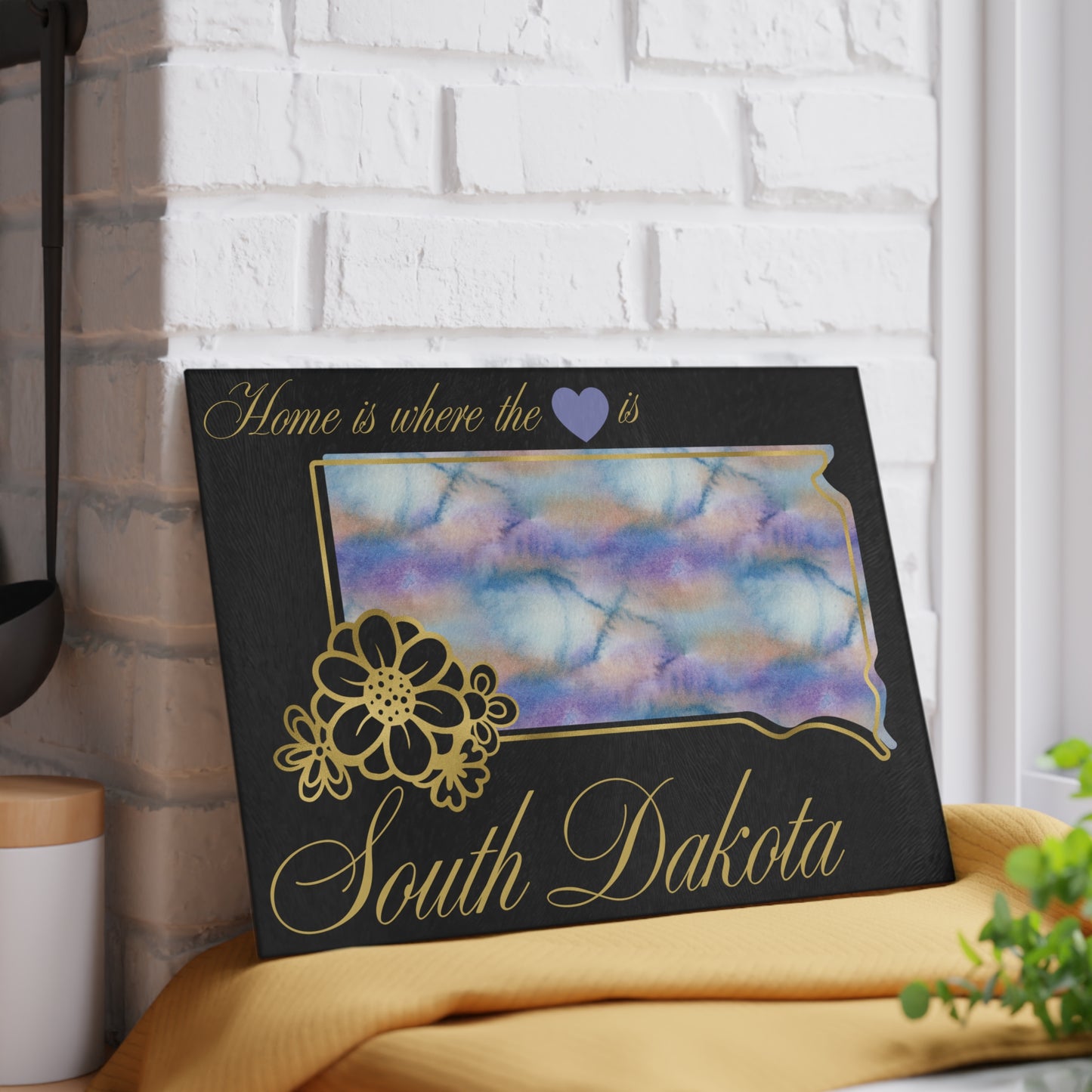 🌾 South Dakota Floral State Cutting Board – Prairie Pastels with Golden Accents 🌼