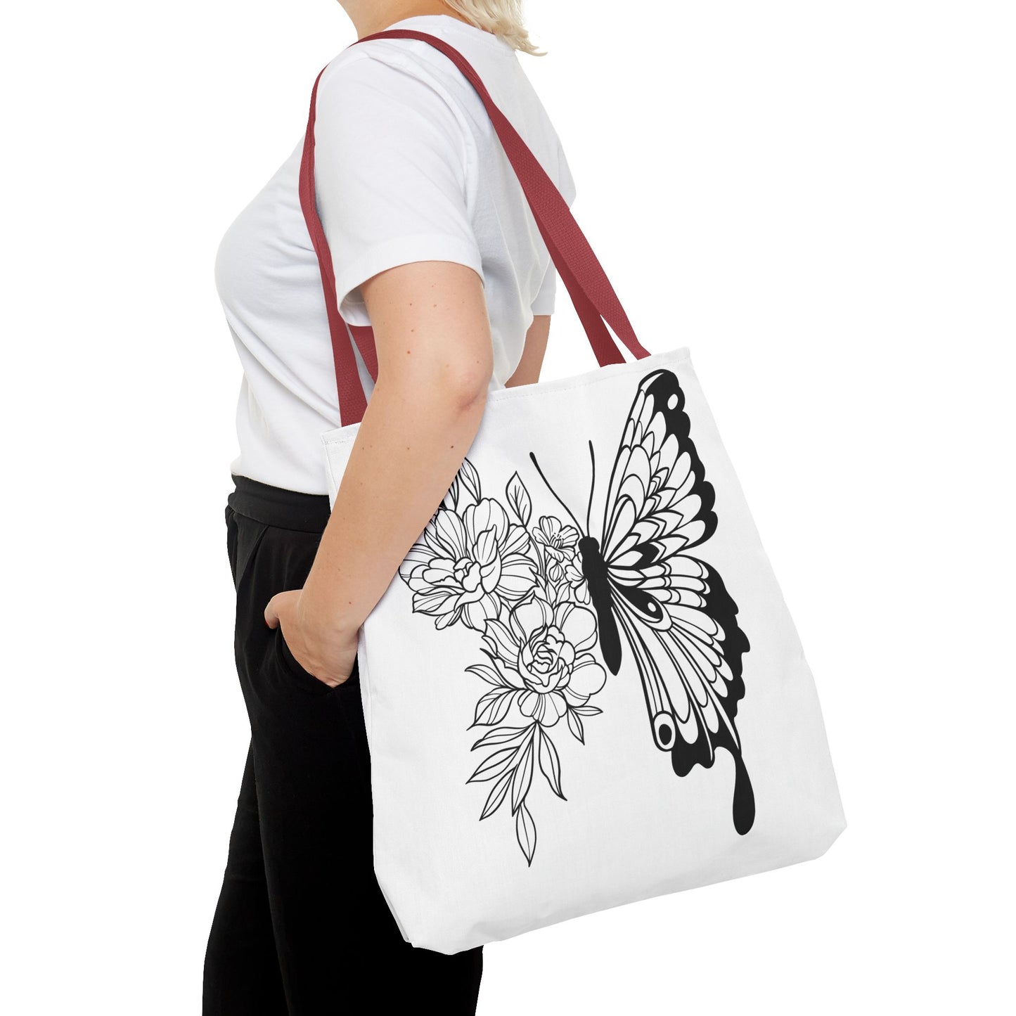🦋 Black & White Butterfly Floral Tote Bag – Elegant Simplicity in Every Carry 🌸👜