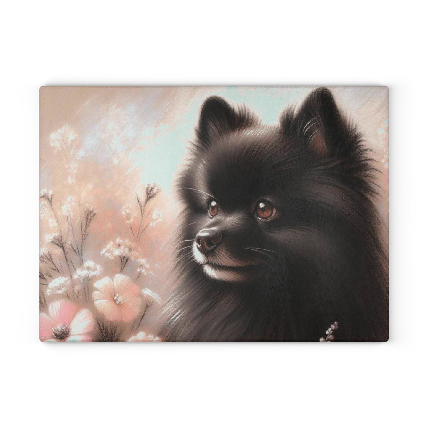 🖤 Black Pomeranian Cutting Board – Sweet Fluff & Floral Charm for Dog Lovers