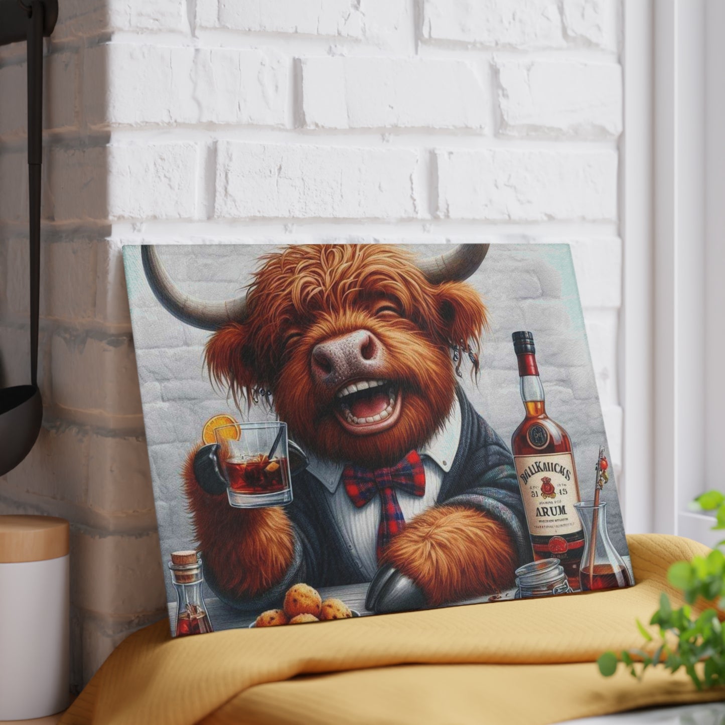 Tabla de cortar de vaca de las Tierras Altas, tabla de cortar de vidrio templado, tabla de charcutería, tabla de cortar, regalo de inauguración de la casa, tabla de cortar personalizada