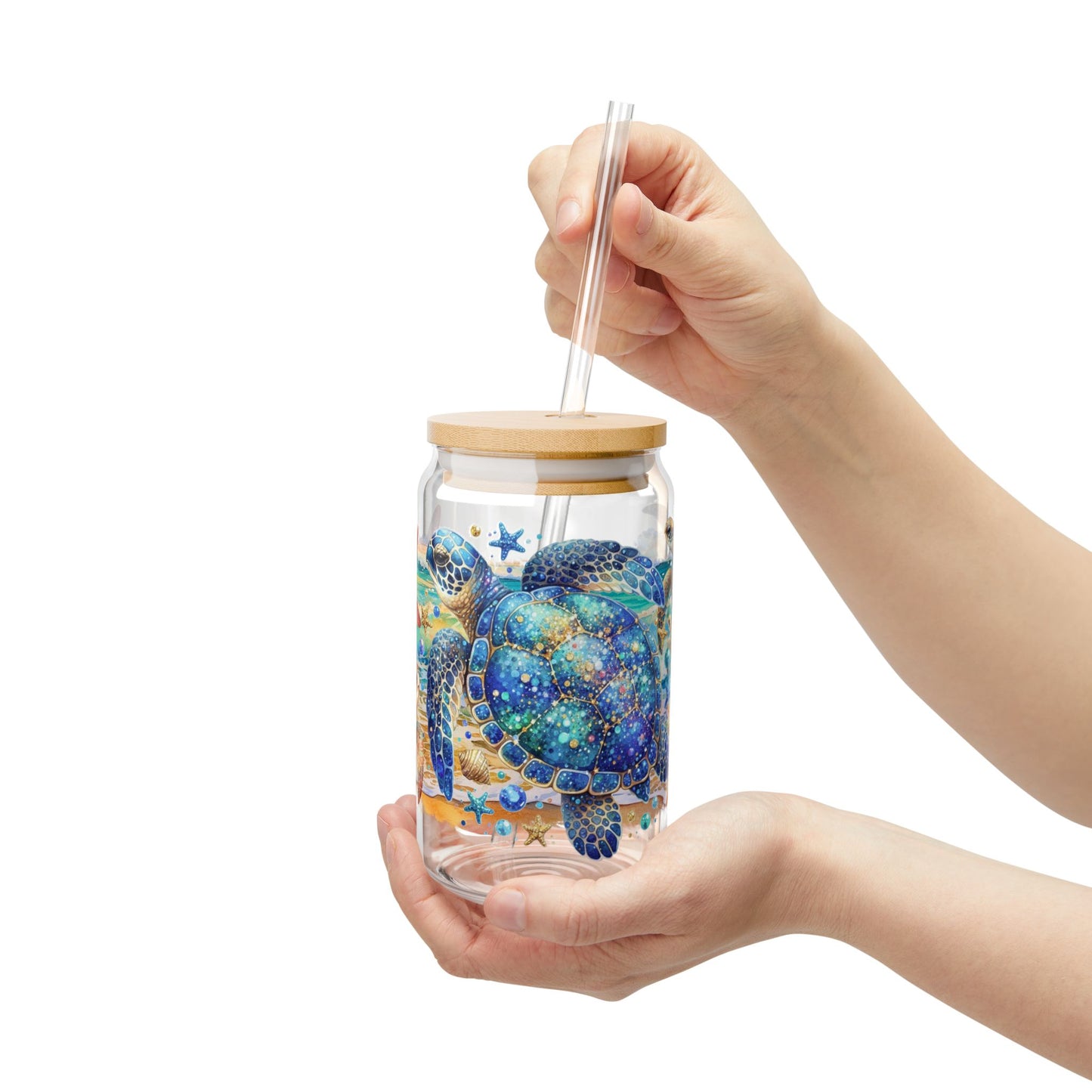 Vaso para sorber con forma de tortuga y estrella de mar: 16 oz. Ambiente playero tropical en cada sorbo.