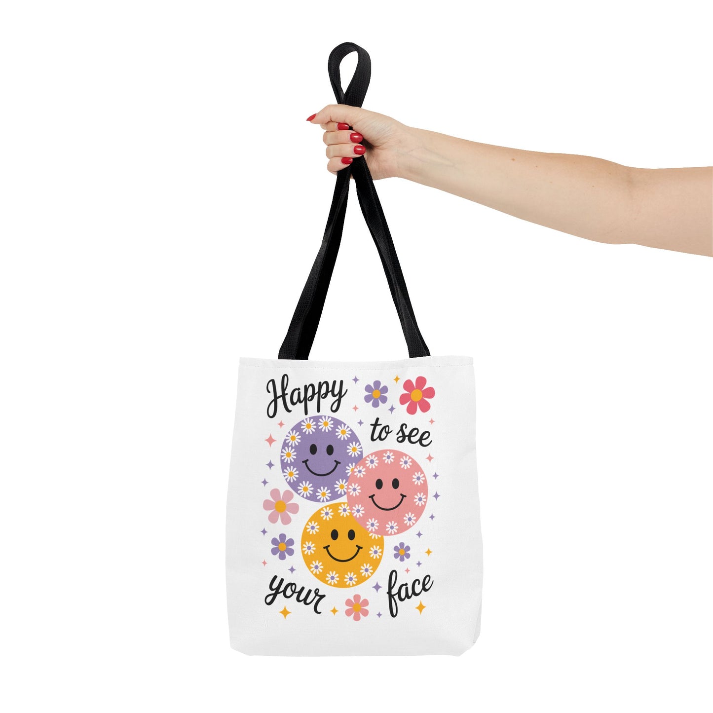 ๐ผ Happy Face Daisy Tote Bag โ Retro Smiles with Floral Charm ๐ธ