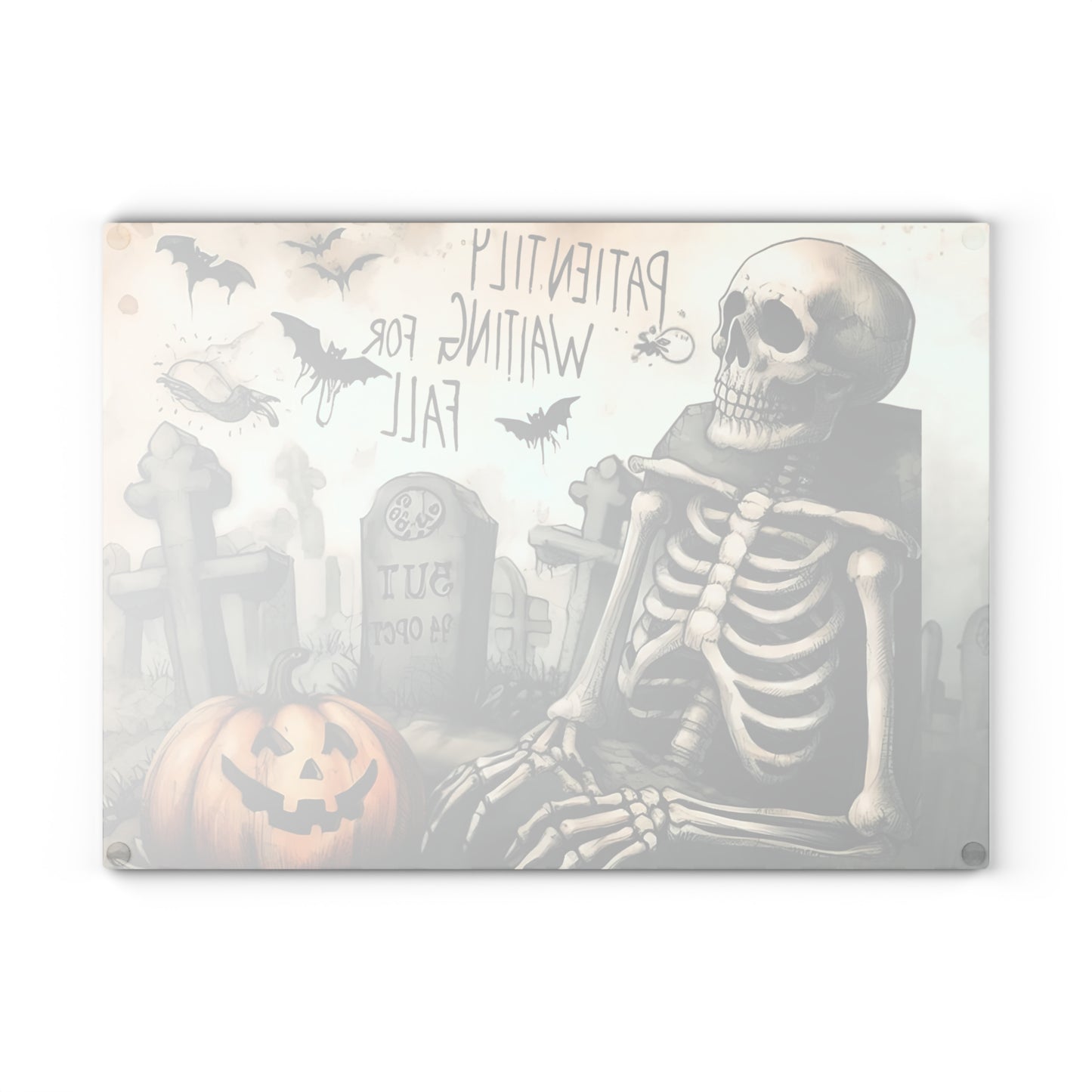 💀 Patiently Waiting for Fall Cutting Board – Graveyard Humor Meets Kitchen Fun 🎃