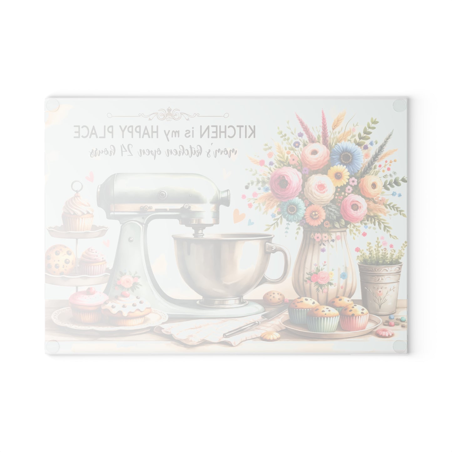 🧁 Kitchen Is My Happy Place Cutting Board – Whimsical Retro Charm for the Sweet-Hearted Baker