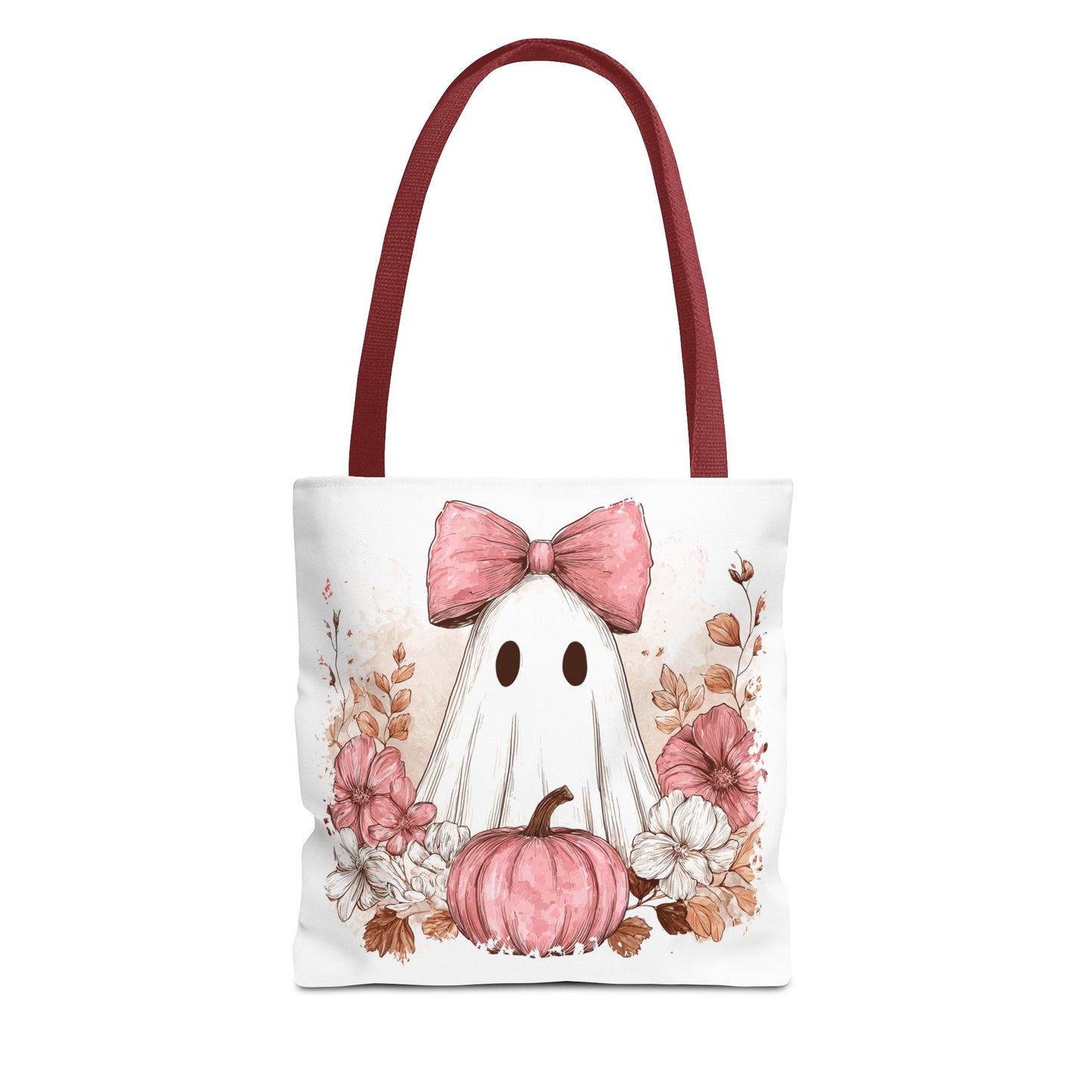๐ป Pink Bow Ghost Floral Halloween Tote Bag โ Spooky Cute with Fall Charm ๐๐