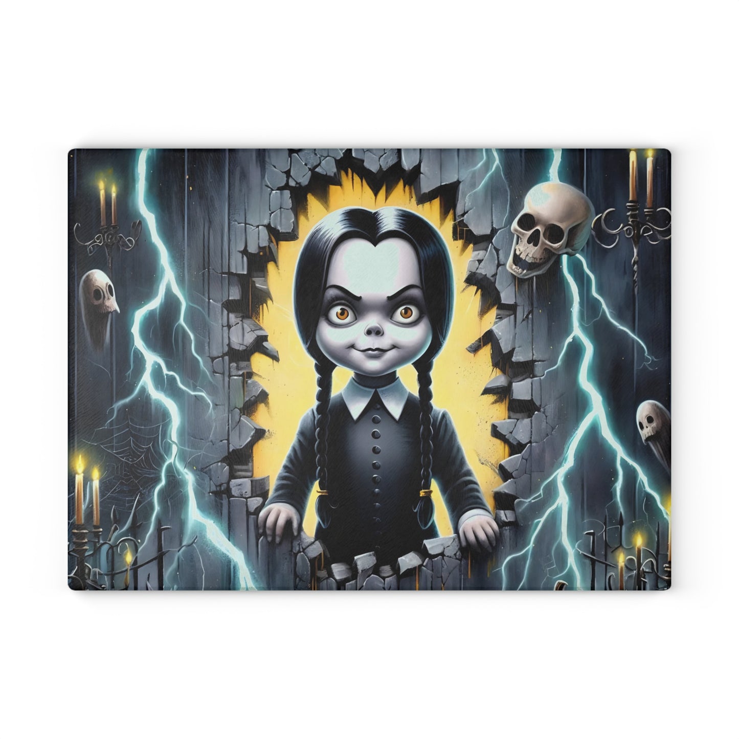 ⚡ Gothic Lightning Girl Cutting Board – Spooky Cool Vibes with Skulls, Candles & Bold Attitude 💀🌩️