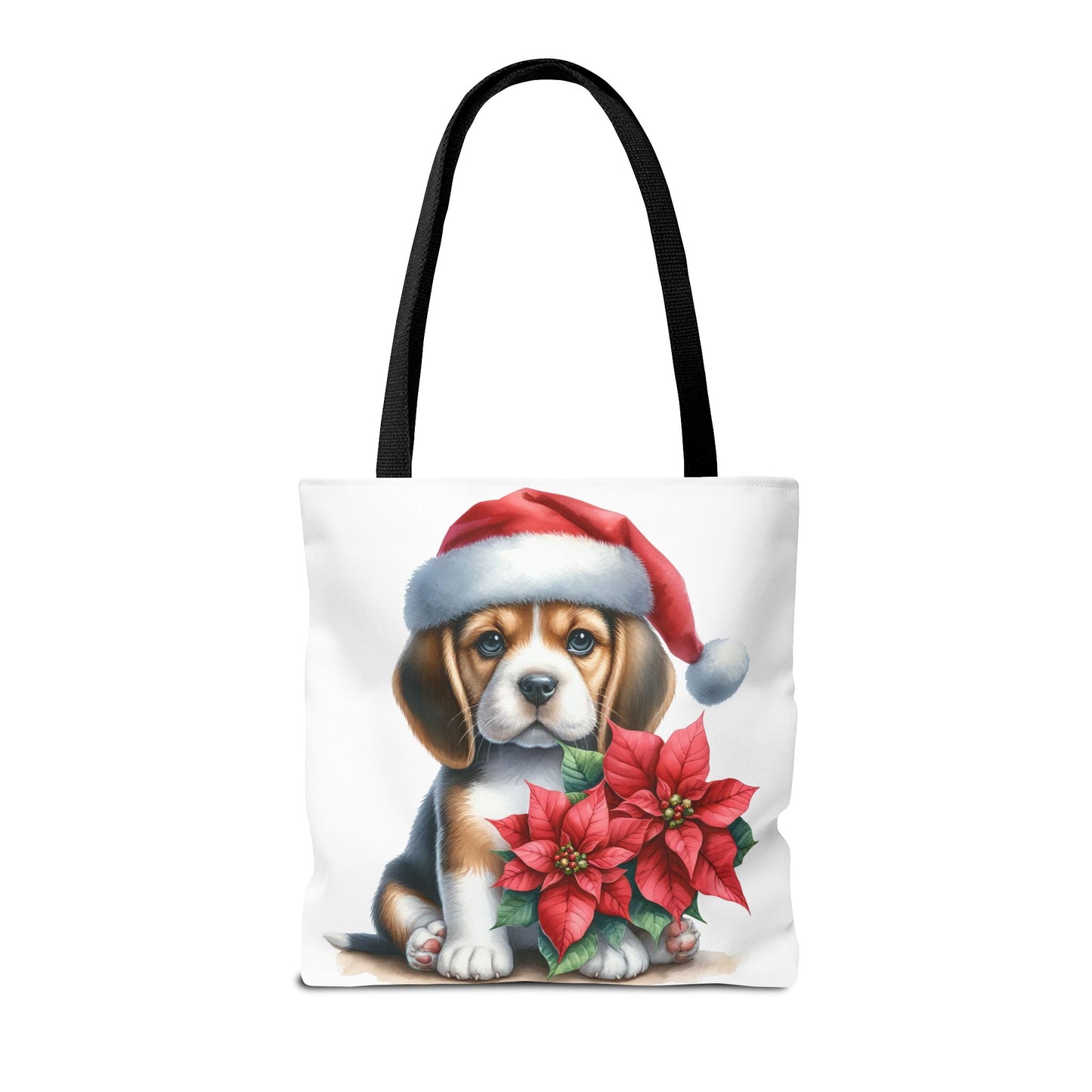 🐶 Beagle Puppy & Poinsettia Christmas Tote Bag – Sweet Holiday Charm in Every Step 🎄