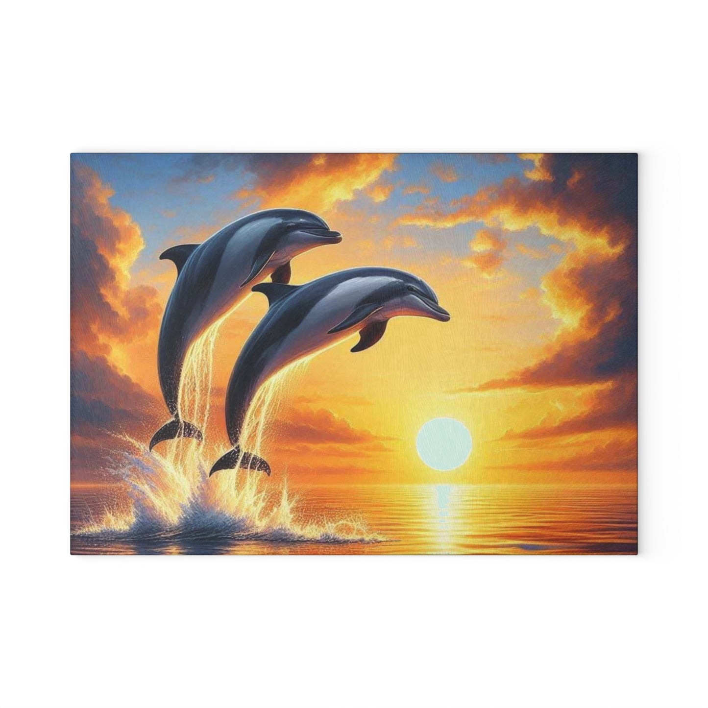 Tabla de cortar con forma de delfín, decoración de casa de playa, tabla de cortar de vidrio templado, amantes del océano, amantes del atardecer, regalo para amantes de los delfines, tabla de charcutería.