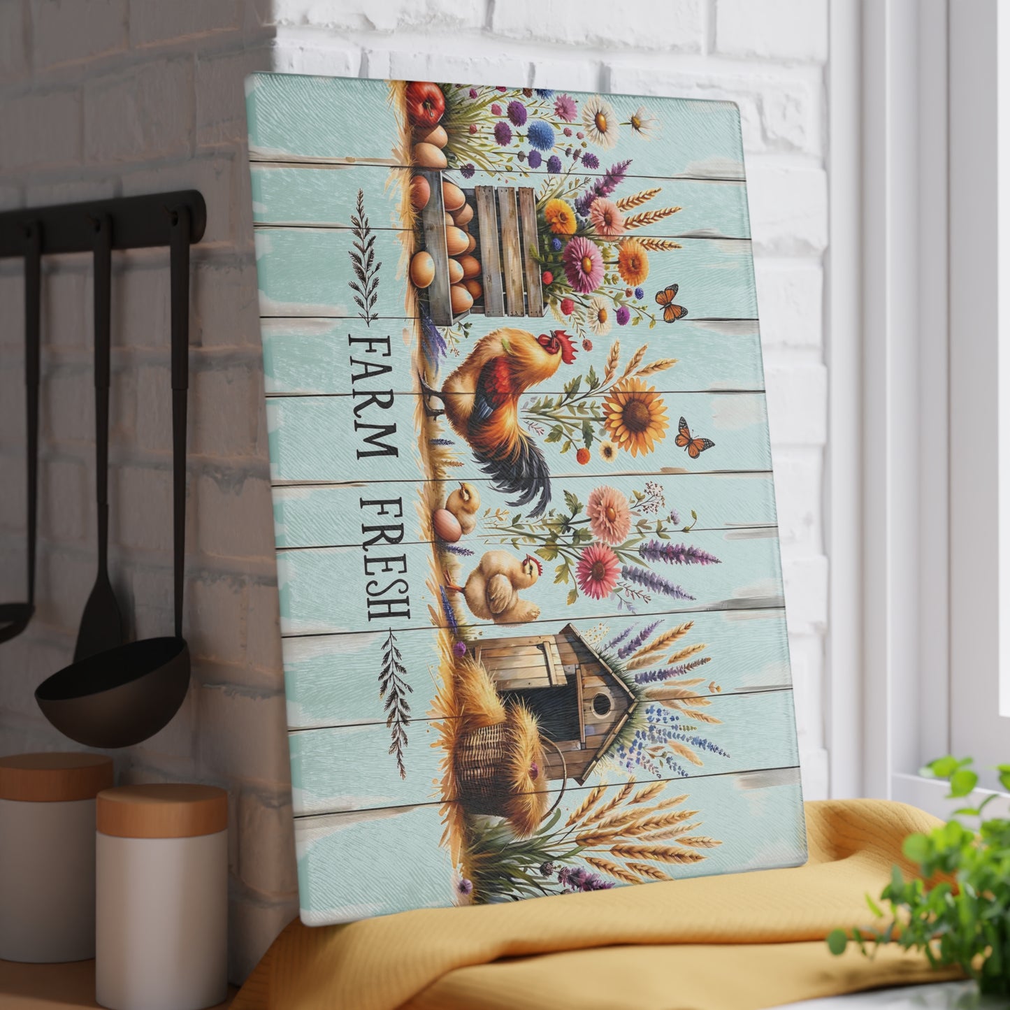 🐓🌾 Farm Fresh Cutting Board – Rustic Rooster & Countryside Charm 🥚🌸