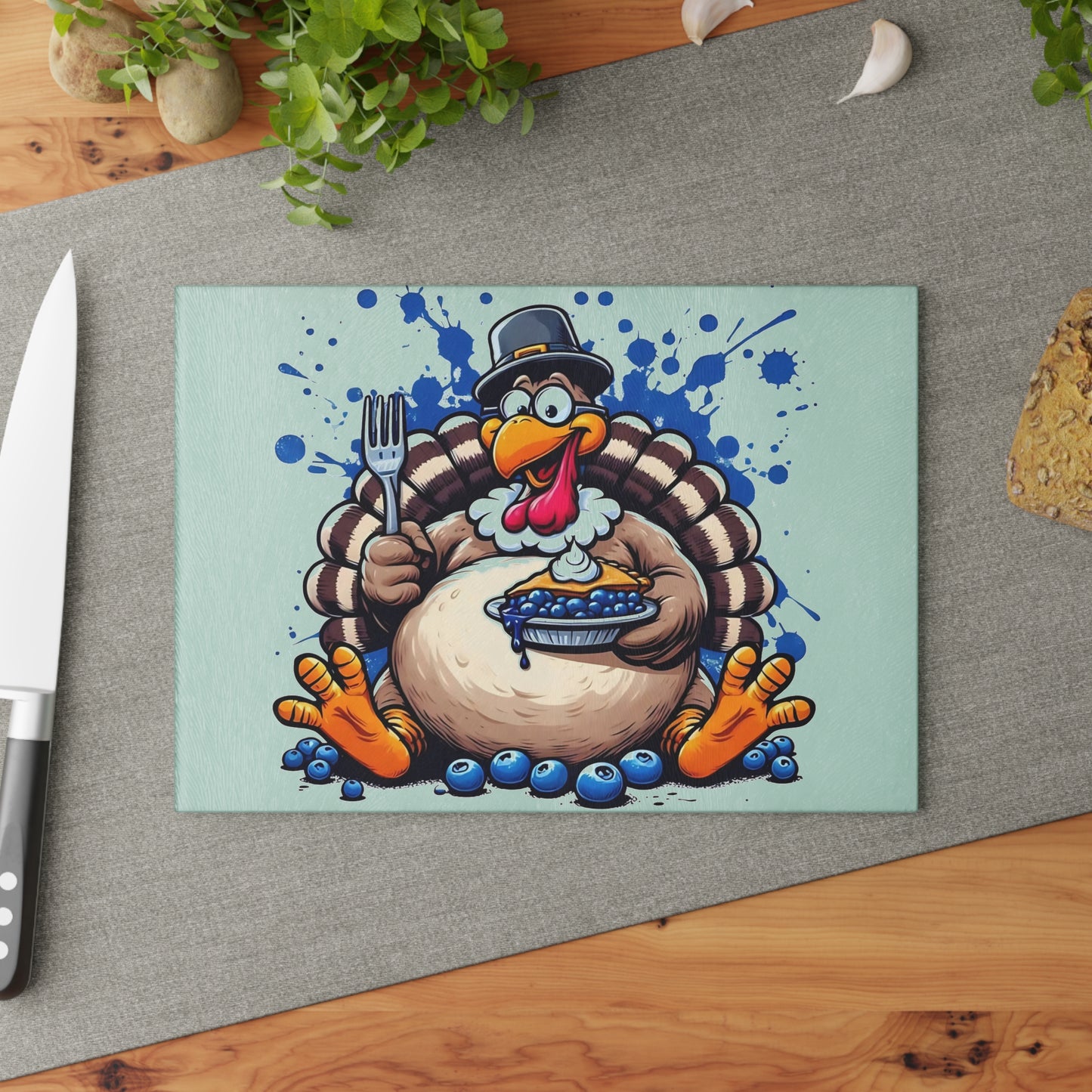 🦃🥧 Blueberry Pie Turkey Cutting Board – Fun Thanksgiving Kitchen Décor for the Holiday Table 🍽️🍇
