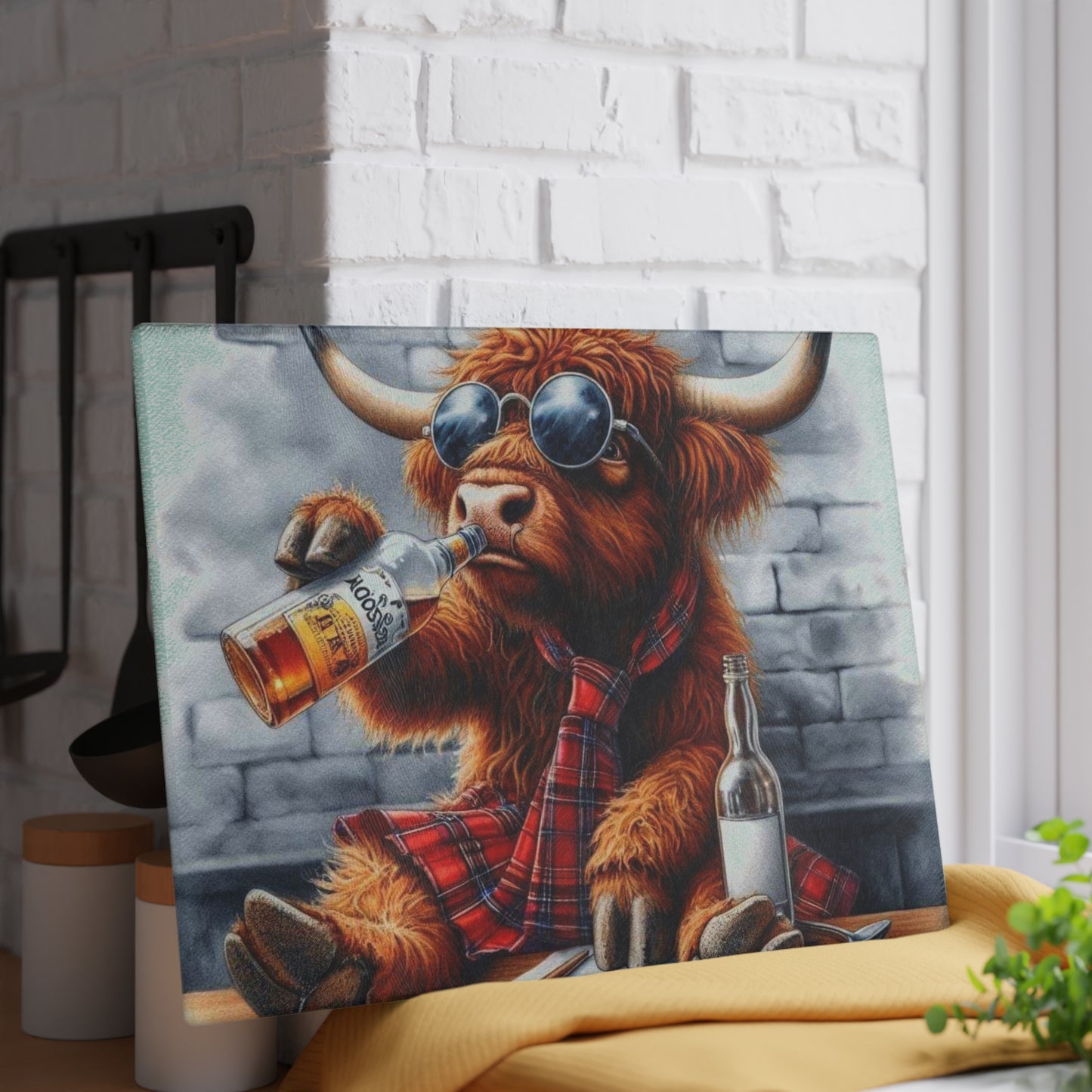 Tabla de cortar de vaca de las Tierras Altas, tabla de cortar de vidrio templado, tabla de charcutería, tabla de cortar, regalo de inauguración de la casa, tabla de cortar personalizada