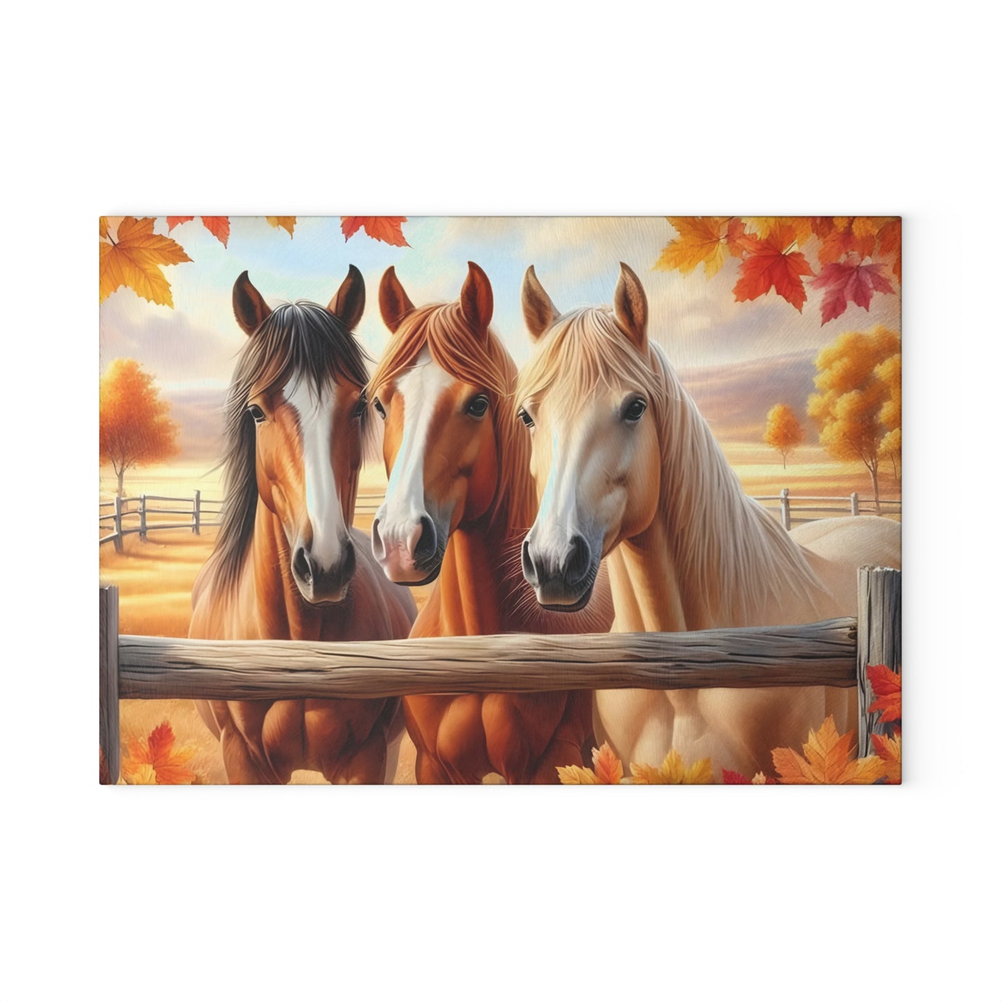 🐴 Autumn Pasture Horses Cutting Board – Rustic Elegance for Your Kitchen 🍂
