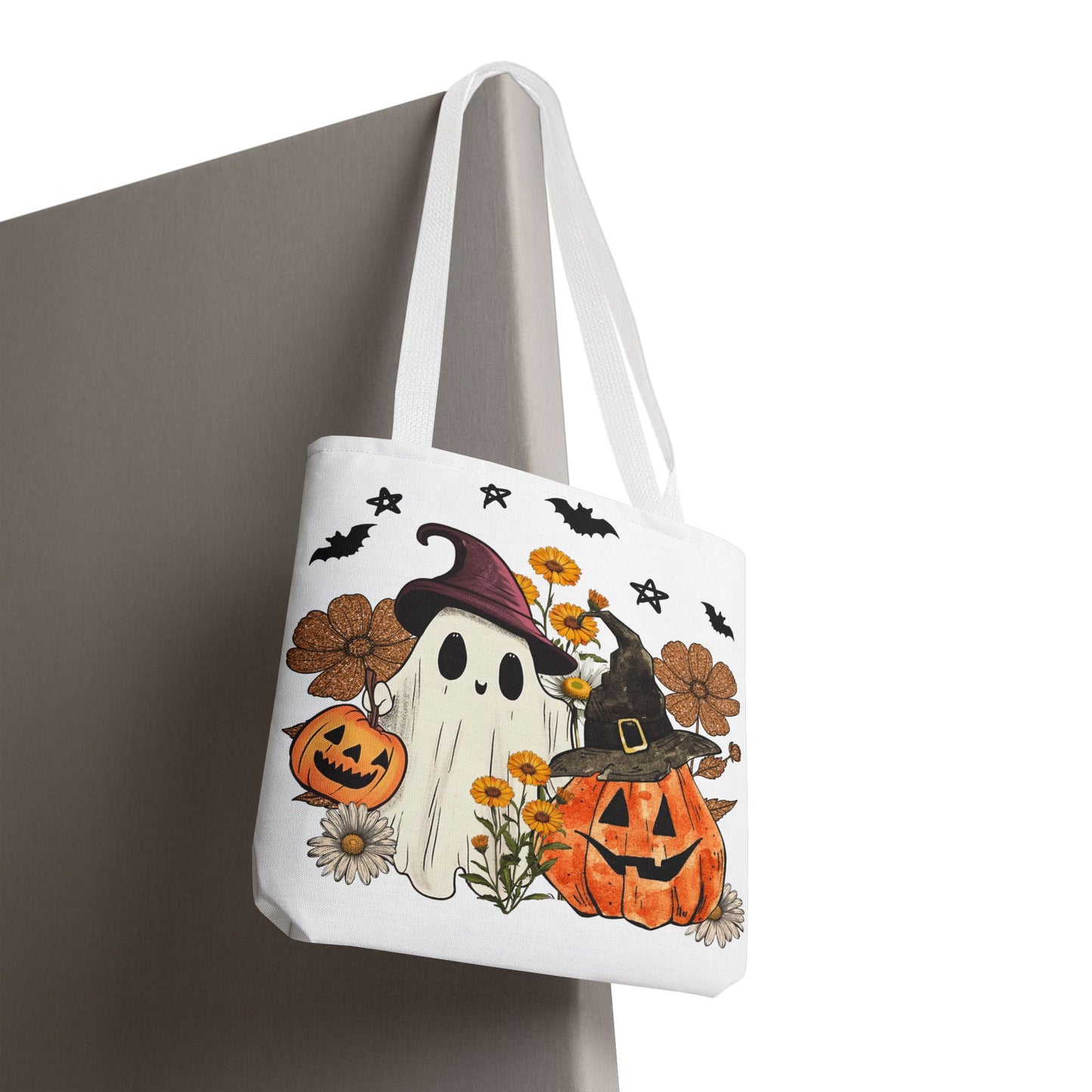 🎃 Ghost & Pumpkin Floral Tote Bag – Whimsical Halloween Charm 👻👜