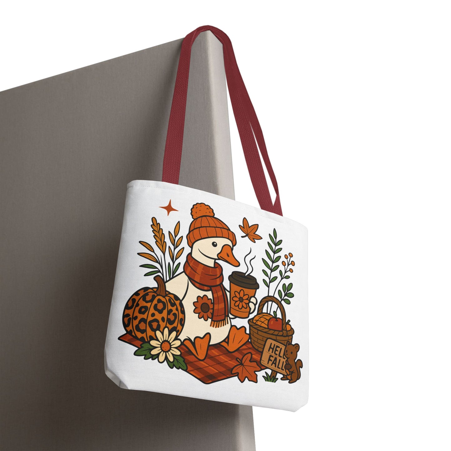 🧣 Hello Fall Cozy Duck Tote Bag – A Quirky Autumn Hug in a Bag 🍂🦆