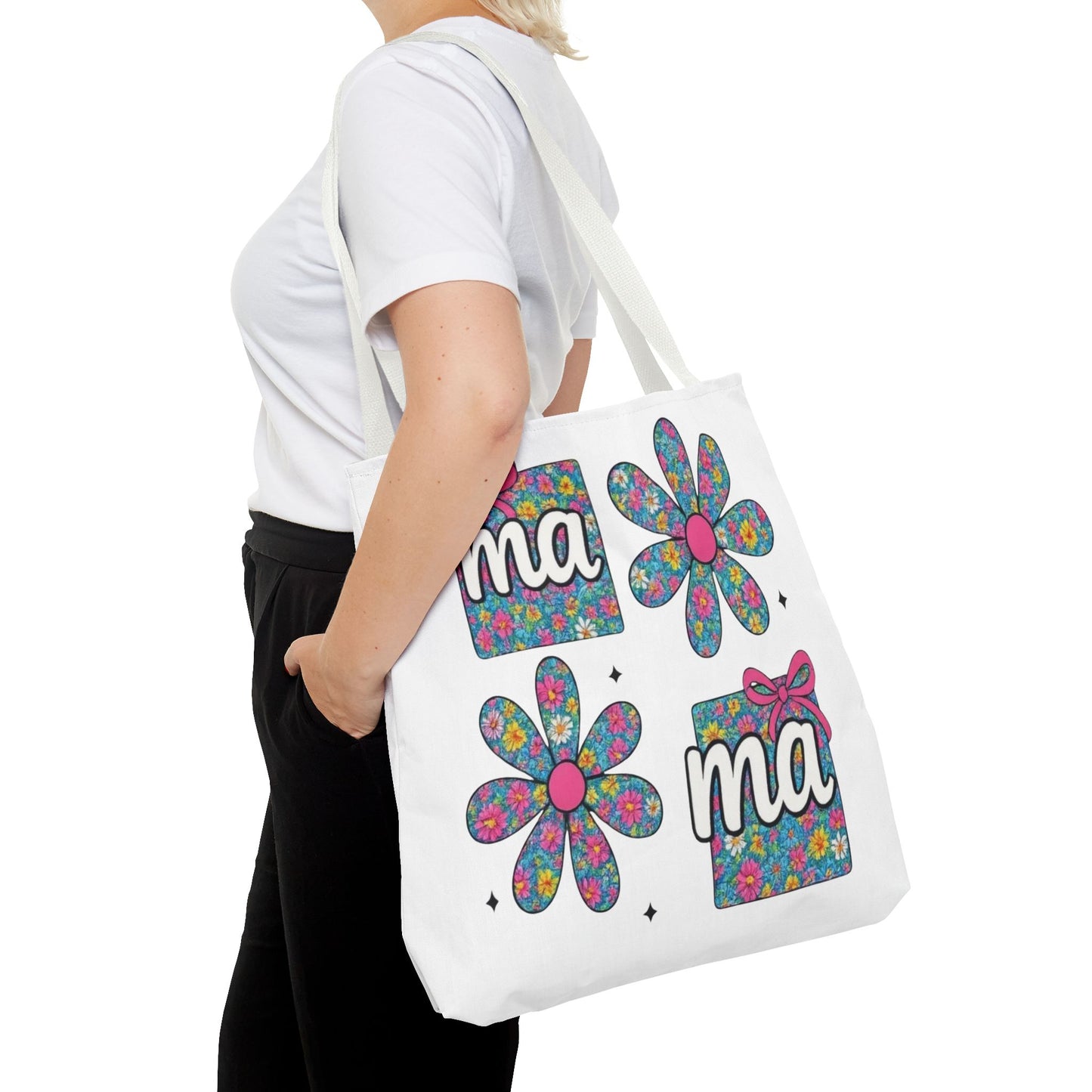 Bolso Tote Floral "ma": Un Accesorio Divertido y Brillante para Mamá