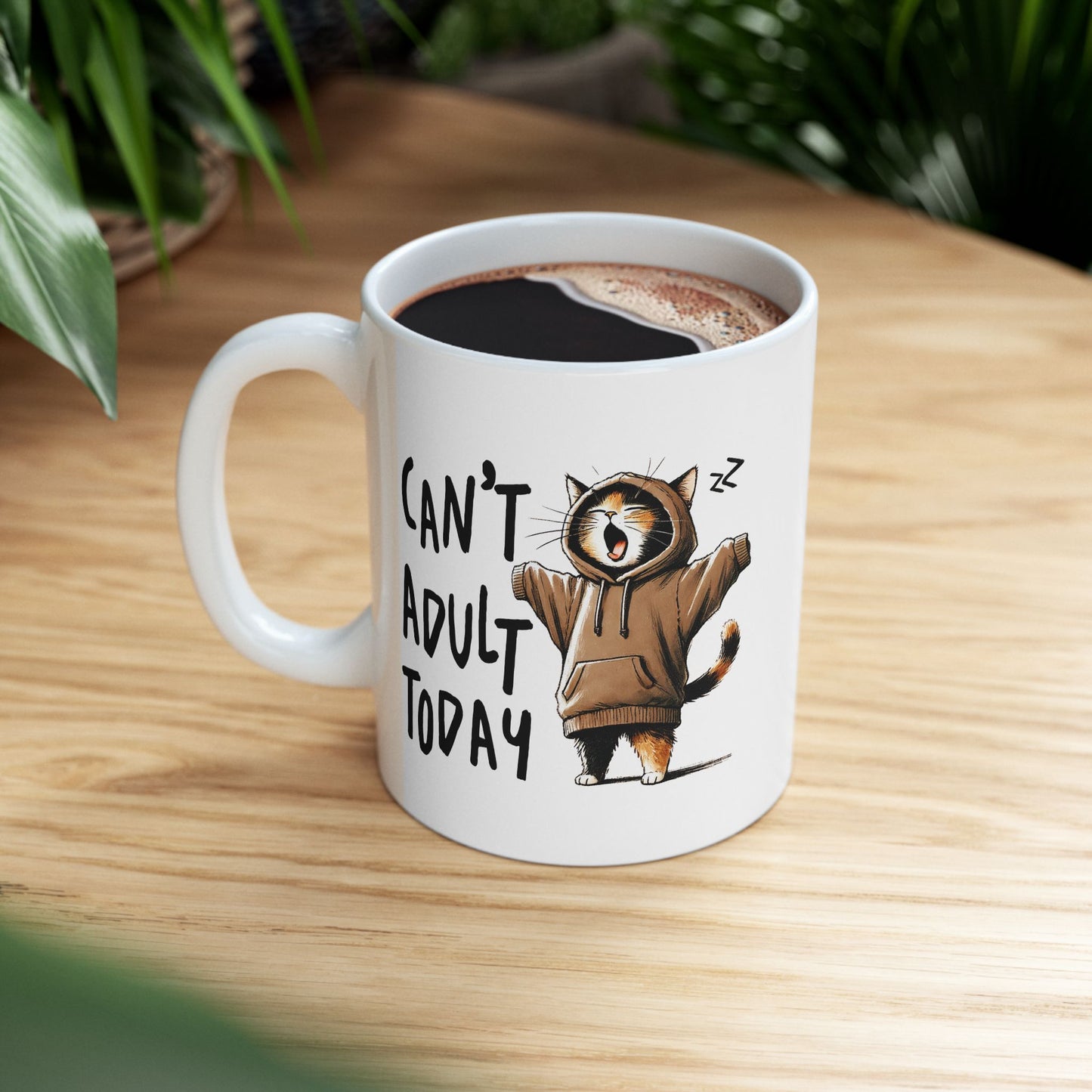 😸 Hoy no puedo ser adulto: divertida taza de café con capucha de gato para amantes de los gatos 🐾